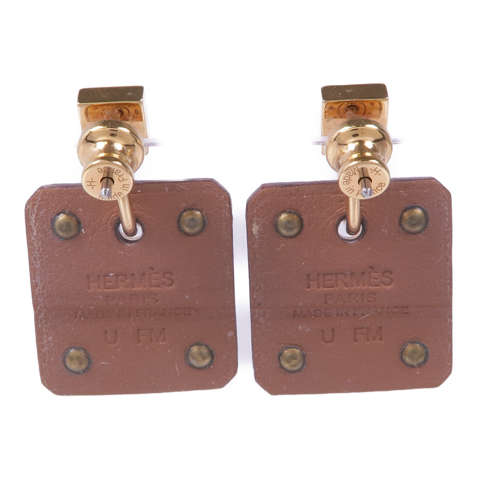 HERMES Swift皮革/鍍金As de Coeur Earrings耳環