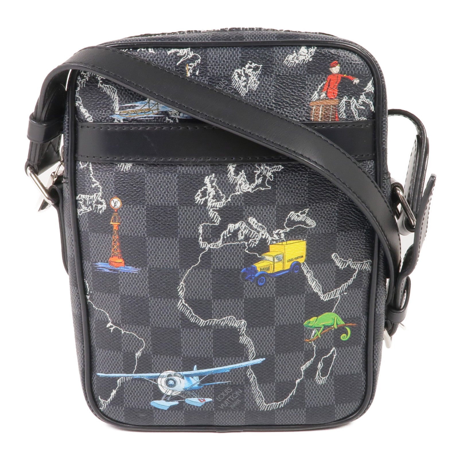 LOUIS VUITTON 【激減優惠】Damier Graphite Danube Slim PM銀扣肩背袋