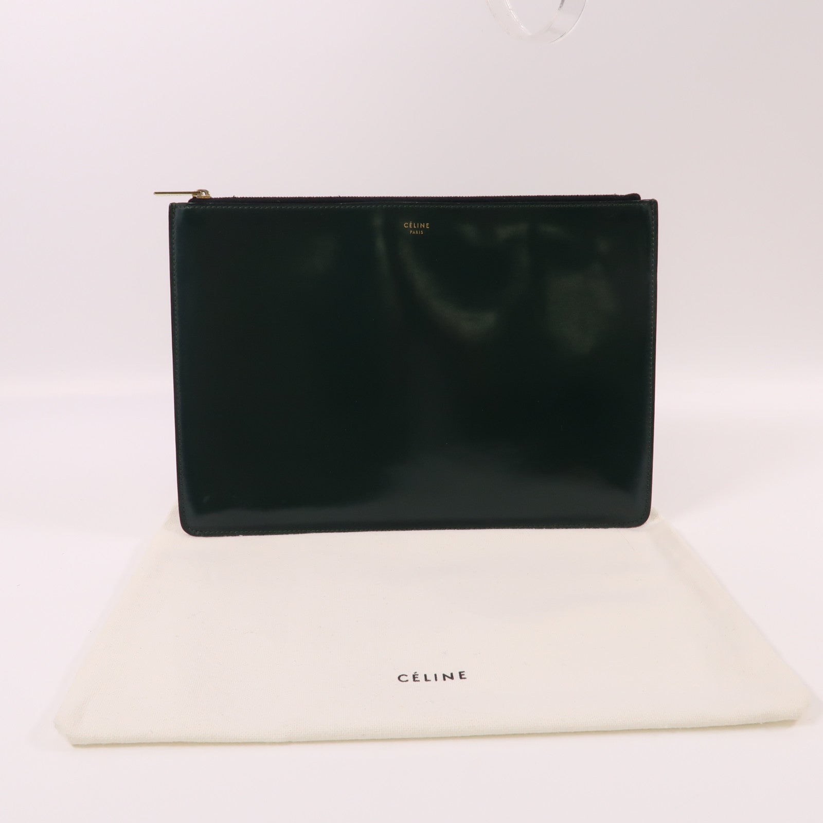 CELINE 漆皮皮革Clutch Bag金扣手拿包綠色