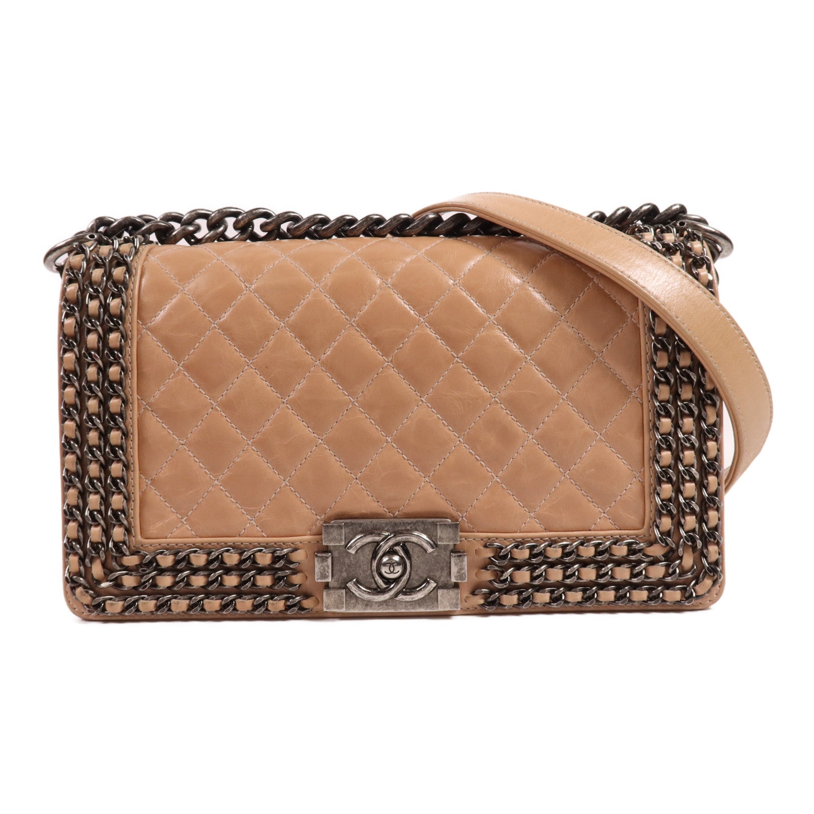 CHANEL 牛皮皮革Boy Chanel銀扣肩背袋