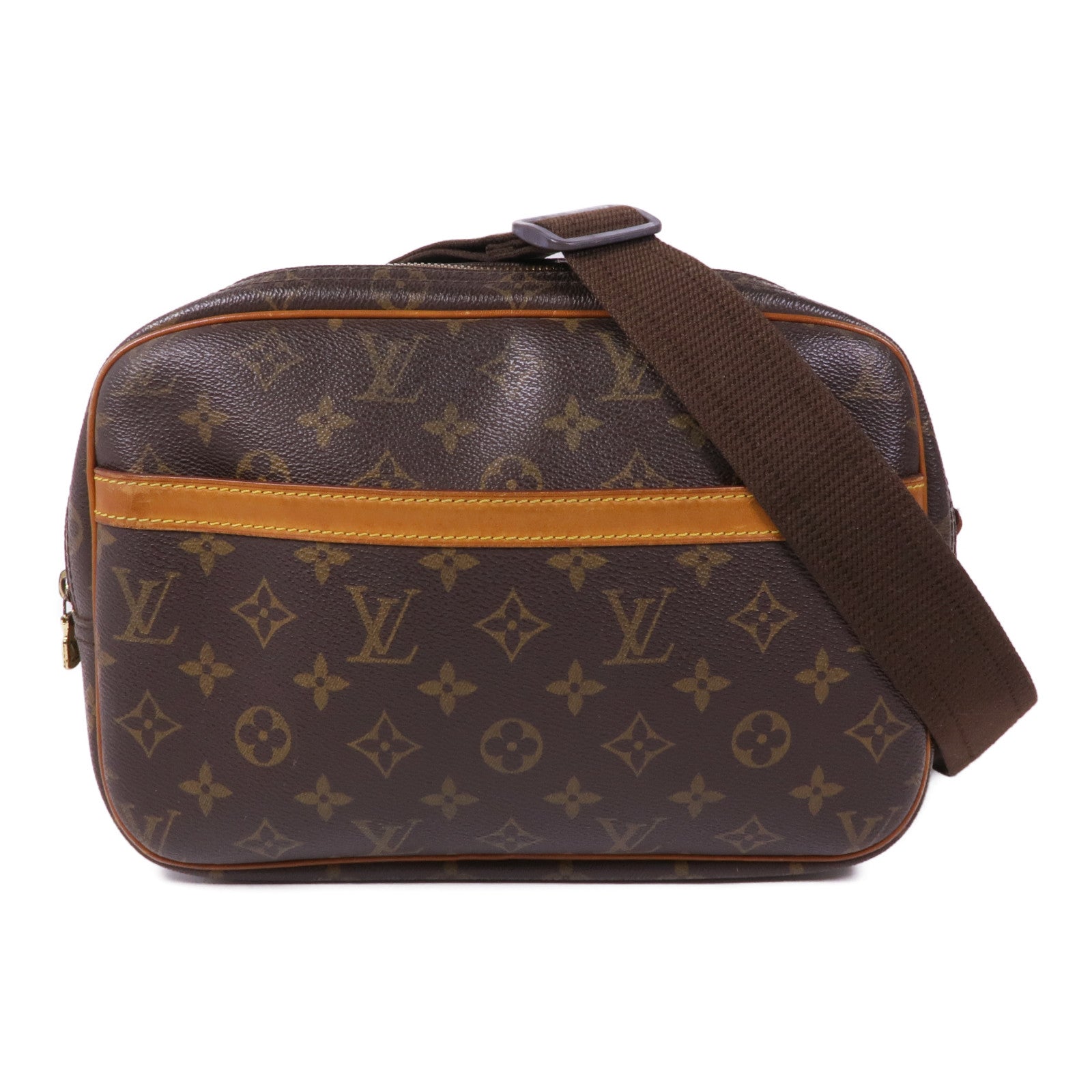 LOUIS VUITTON Monogram Reporter PM金扣肩背袋棕色