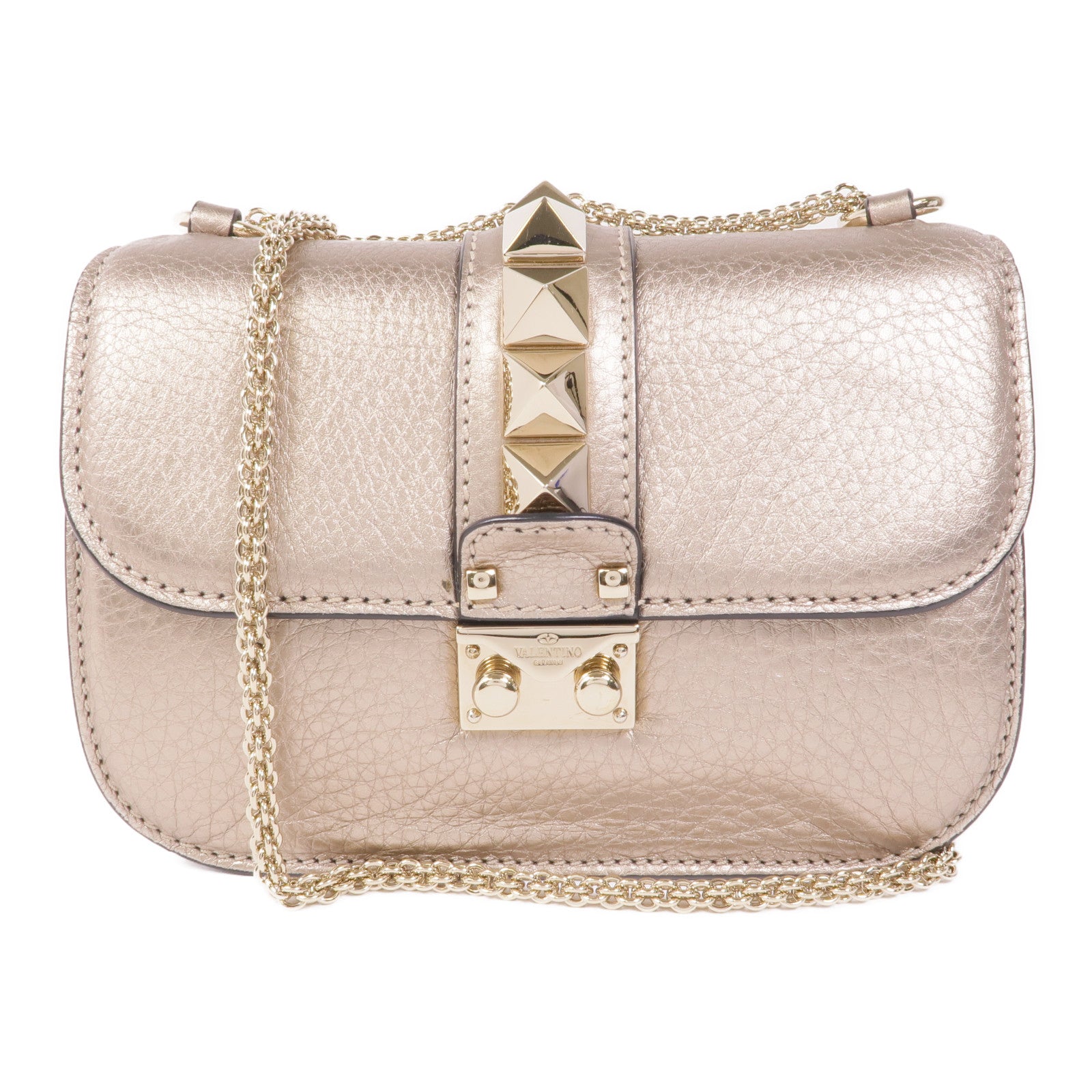 Valentino 牛皮皮革Chain Shoulder金扣鏈帶肩背袋