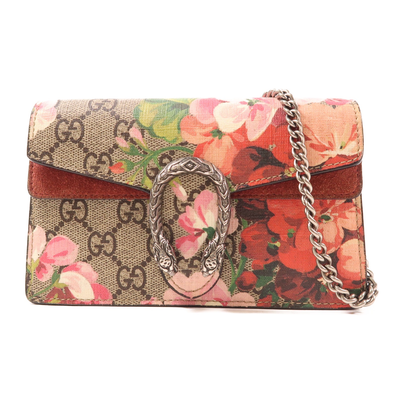 GUCCI GG SHW Dionysus Super Mini Blooms Chain Shoulder Bag Coated Canvas Suede