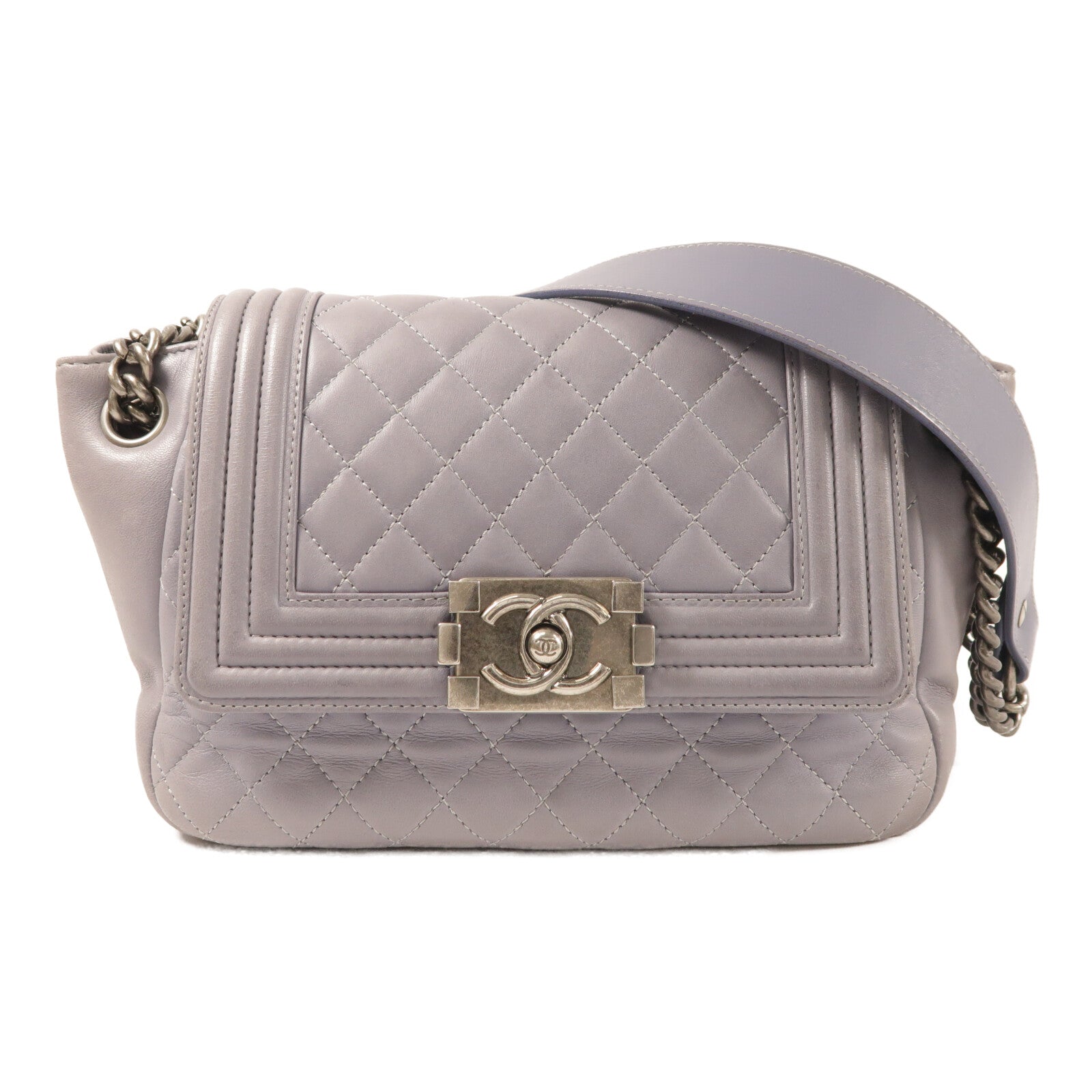 CHANEL 羊皮皮革Shoulder Bag銀扣鏈帶肩背袋