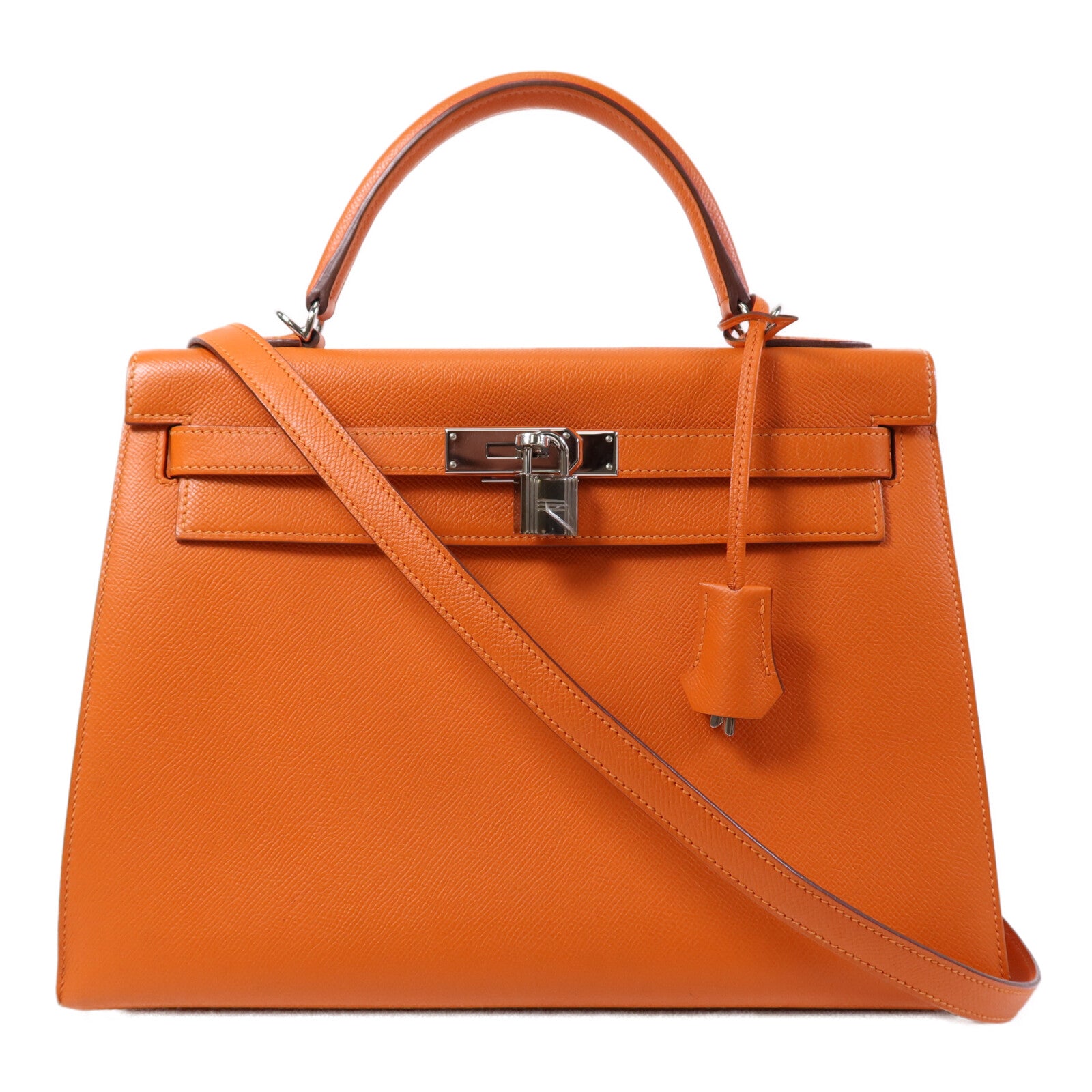 HERMES Epsom皮革Kelly 32手挽肩背兩用袋Orange