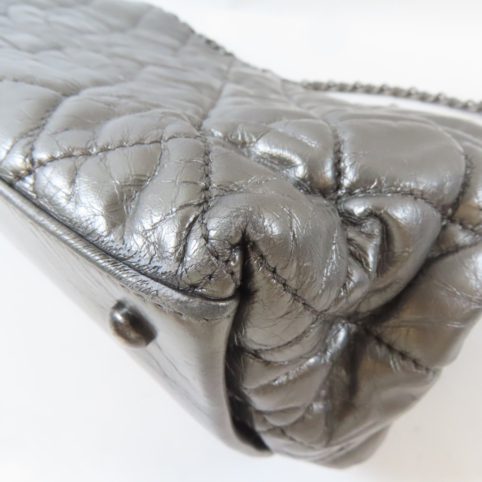 CHANEL 【激減優惠】菱格牛皮皮革Chain Shoulder Bag黑扣鏈帶肩背袋銀色