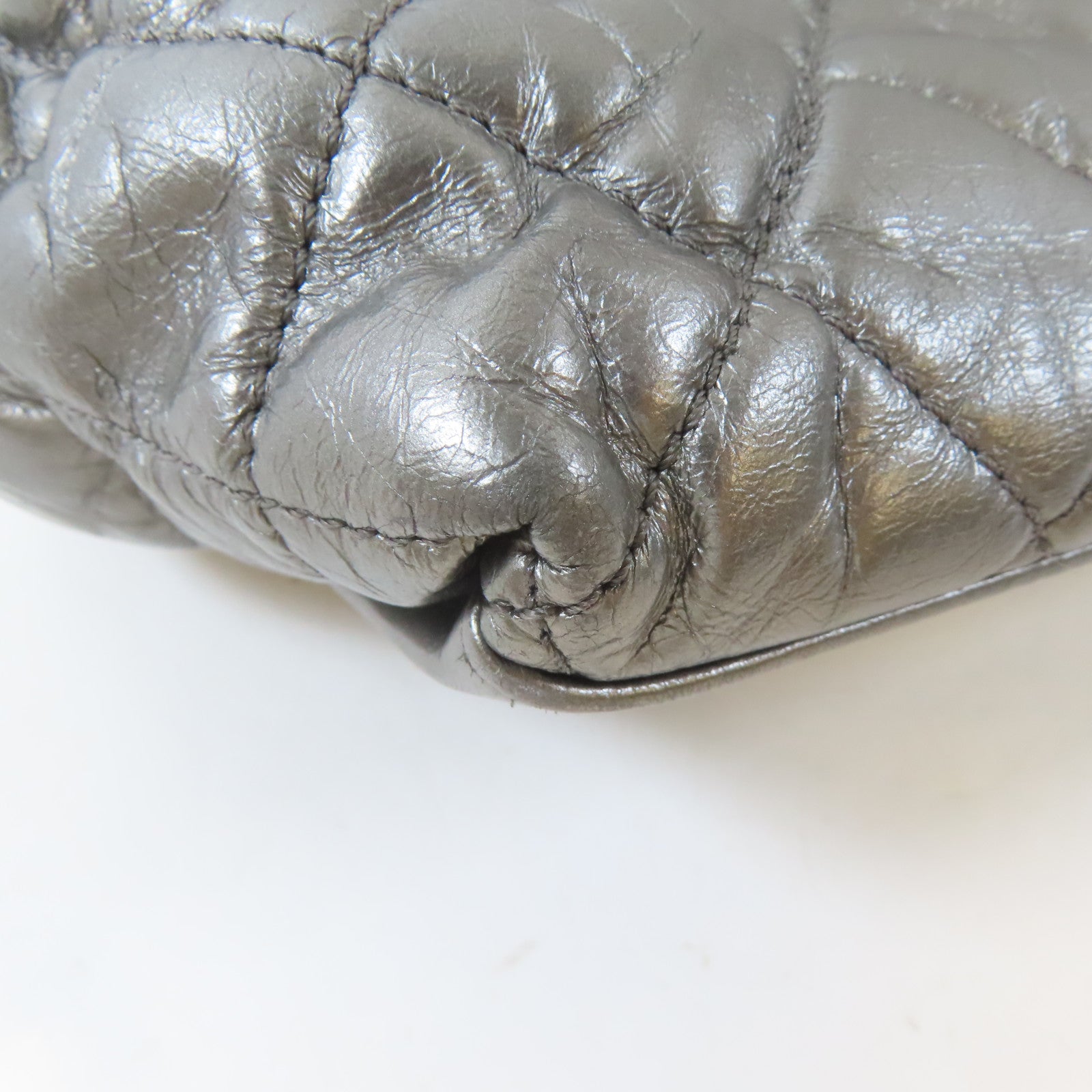 CHANEL 【激減優惠】菱格牛皮皮革Chain Shoulder Bag黑扣鏈帶肩背袋銀色