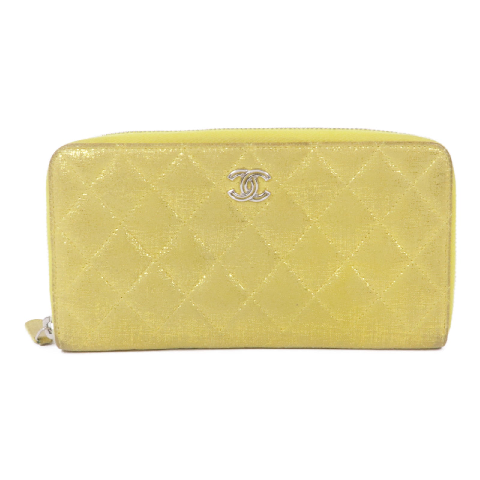 CHANEL CC SHW Zipper Long Wallet Canvas Yellow