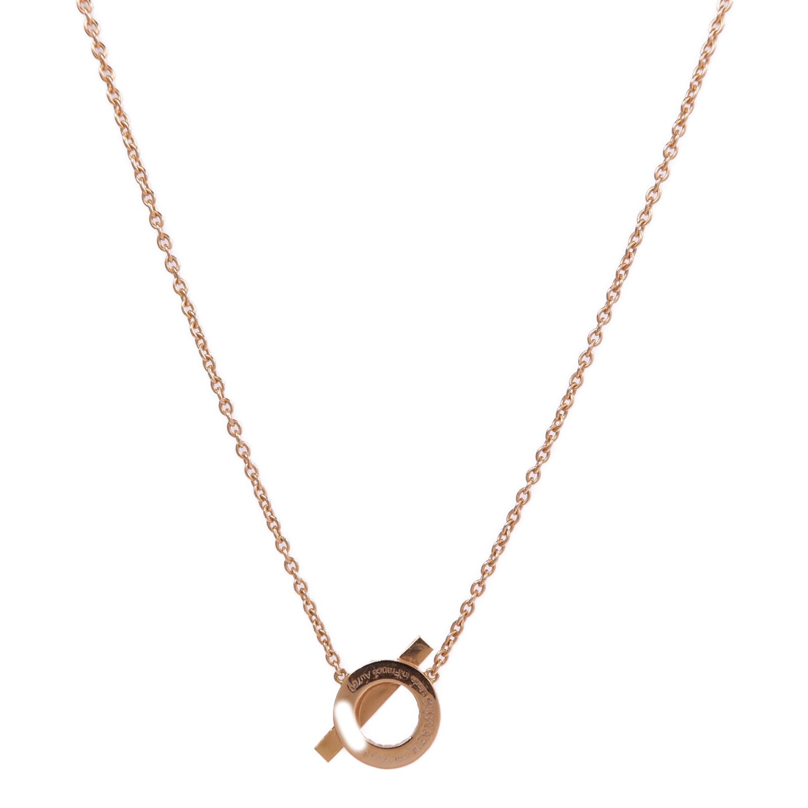 HERMES 18K玫瑰金Finesse Diamond Pendant鑽石金扣項鏈