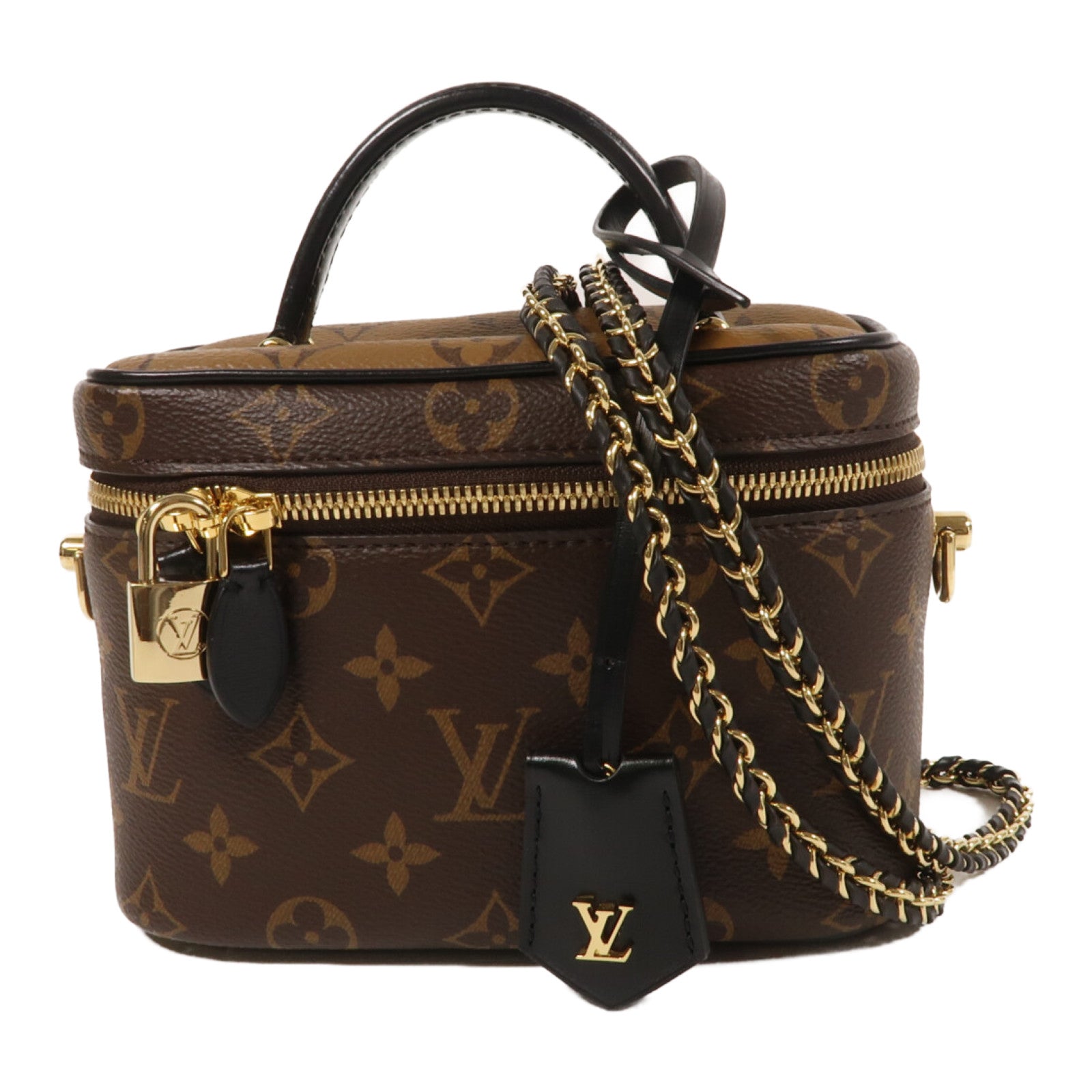 LOUIS VUITTON Monogram Reverse Vanity PM金扣手挽肩背兩用袋棕色