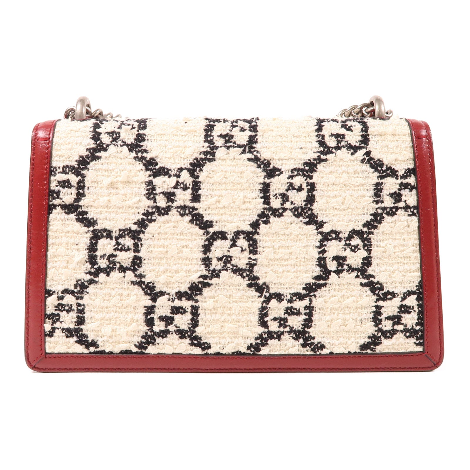 GUCCI 【激減優惠】Tweed/牛皮皮革Dionysus銀扣鏈帶肩背袋