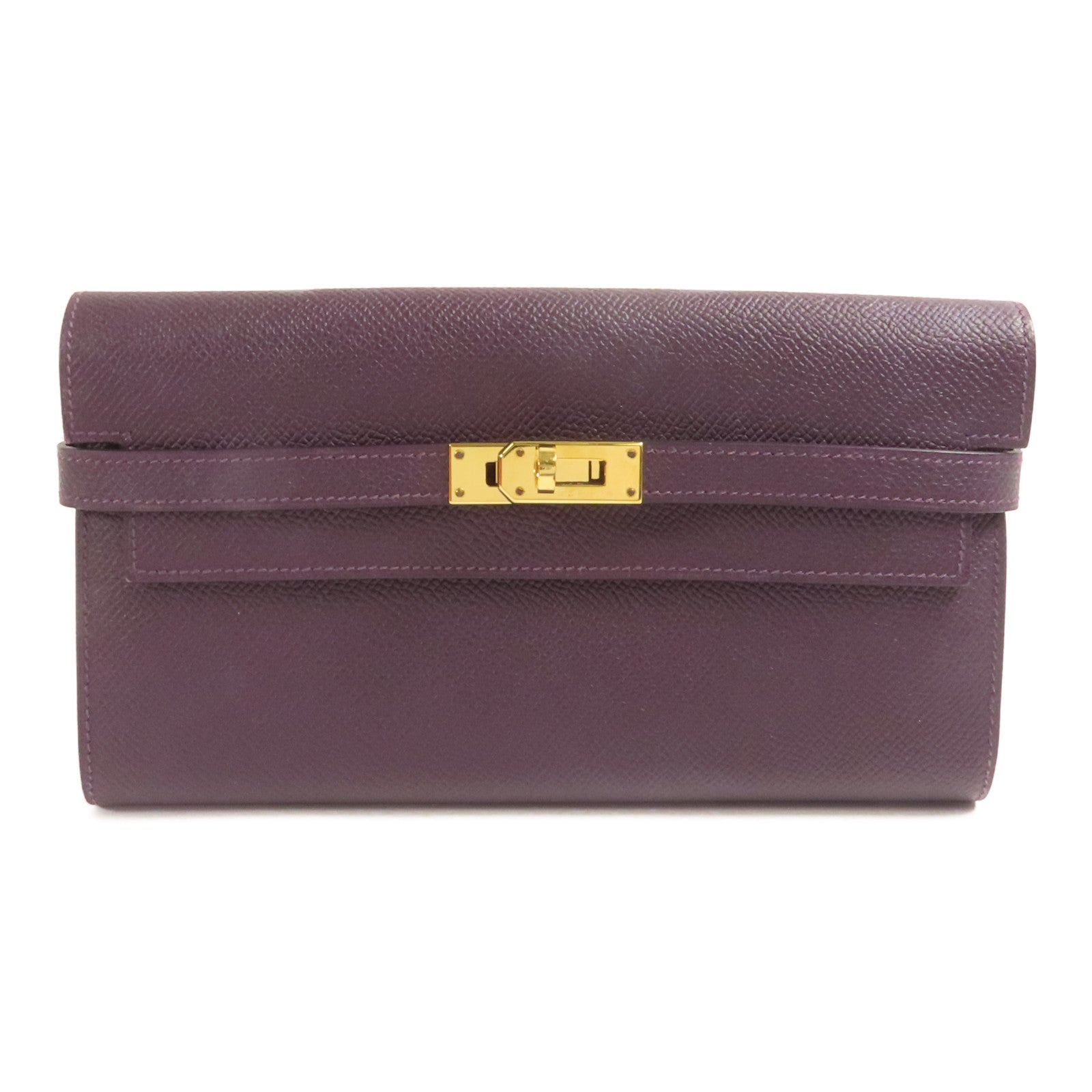 HERMES Epsom皮革Kelly Wallet金扣長錢包Rouge Sellier