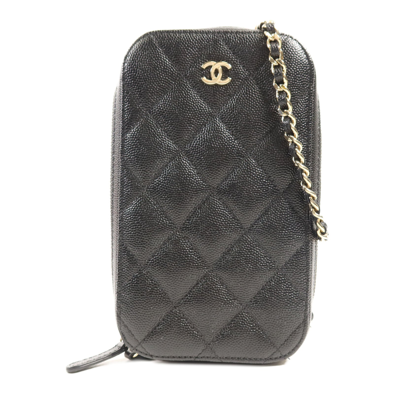 CHANEL 牛皮皮革Phone Bag金扣鏈帶肩背袋