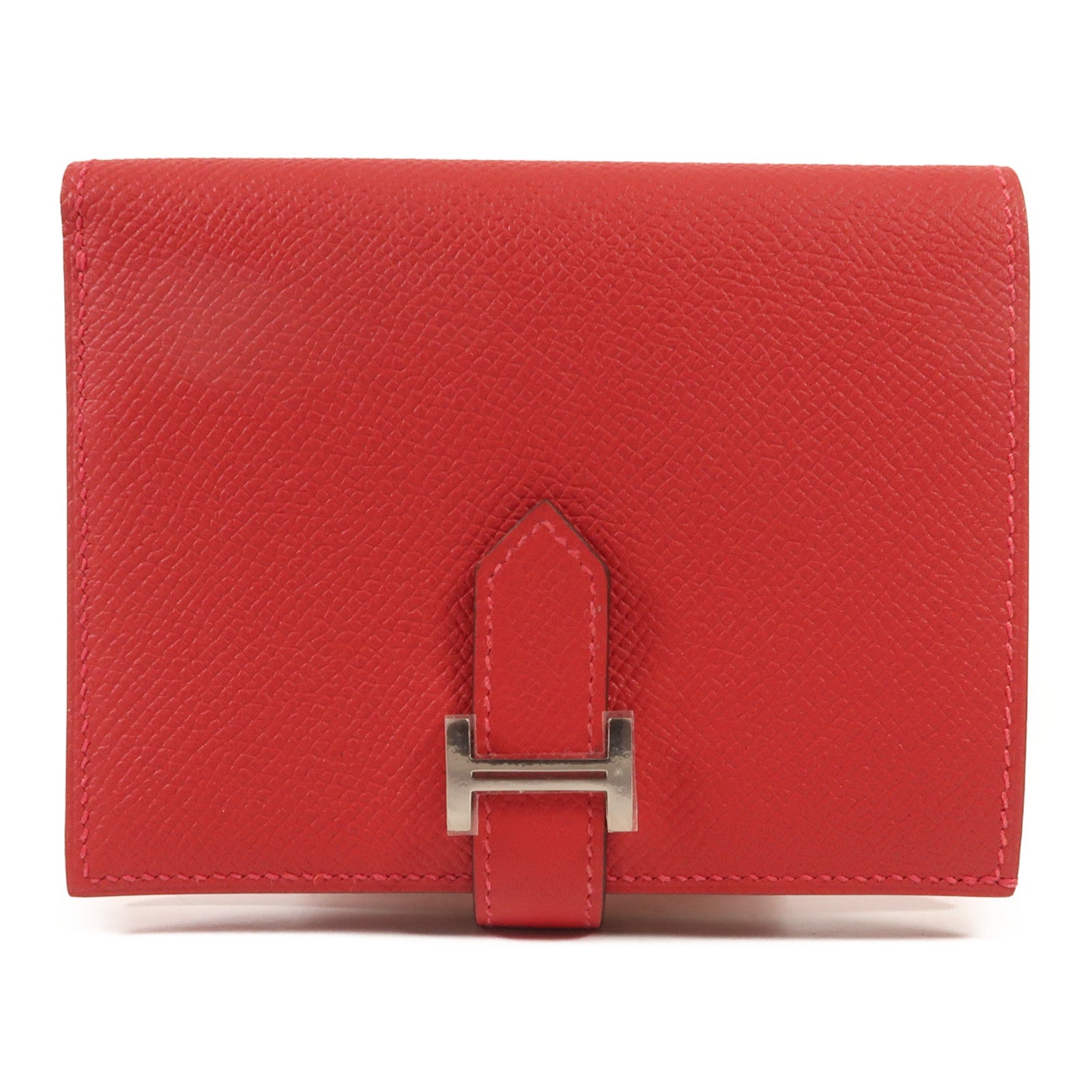 HERMES Epsom皮革Bearn Wallet銀扣錢包Rouge Casaque