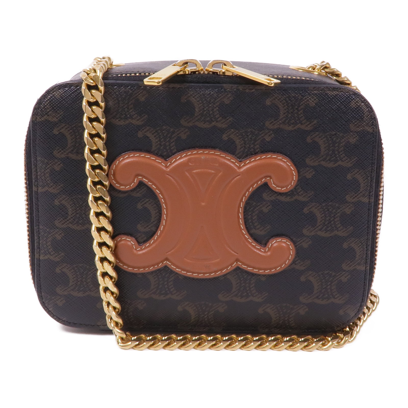 CELINE 塗層帆布Triomphe金扣鏈帶肩背袋