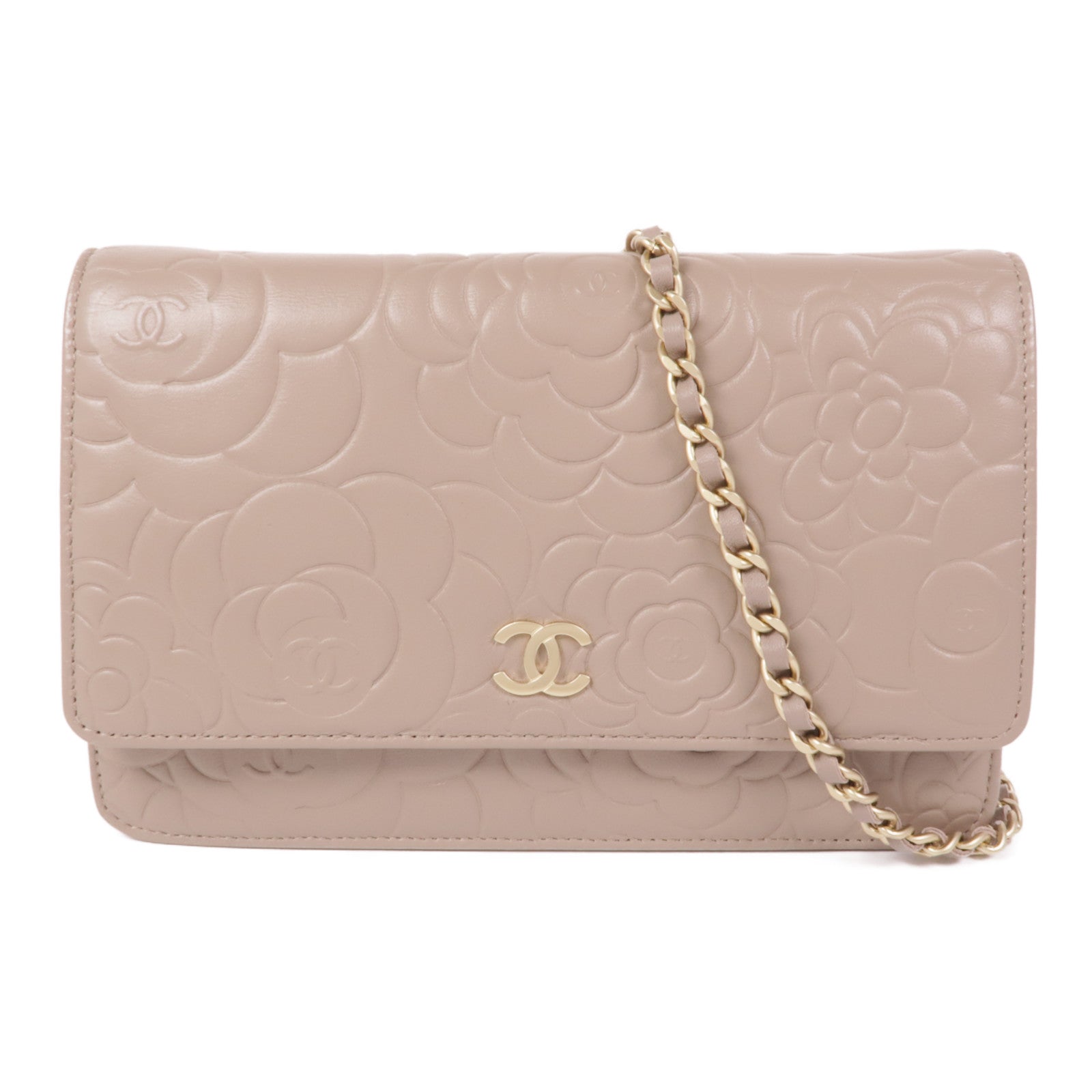 CHANEL CC GHW WOC Wallet On Chain Shoulder Bag A47421 Lambskin Leather Beige