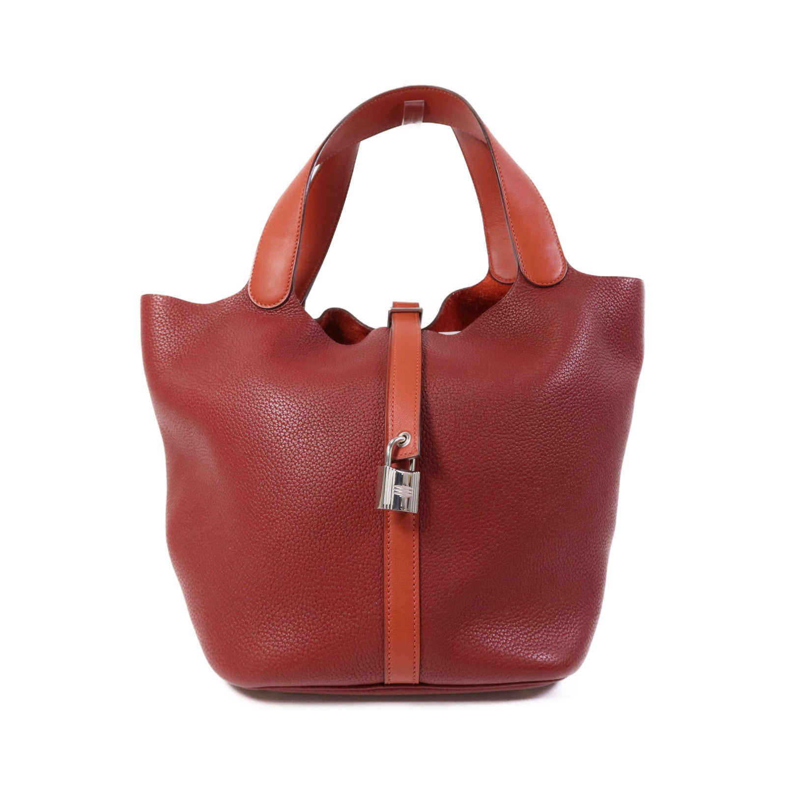 HERMES 【激減優惠】Clemence皮革Picotin GM銀扣手挽袋Rouge/Rouge Casaque