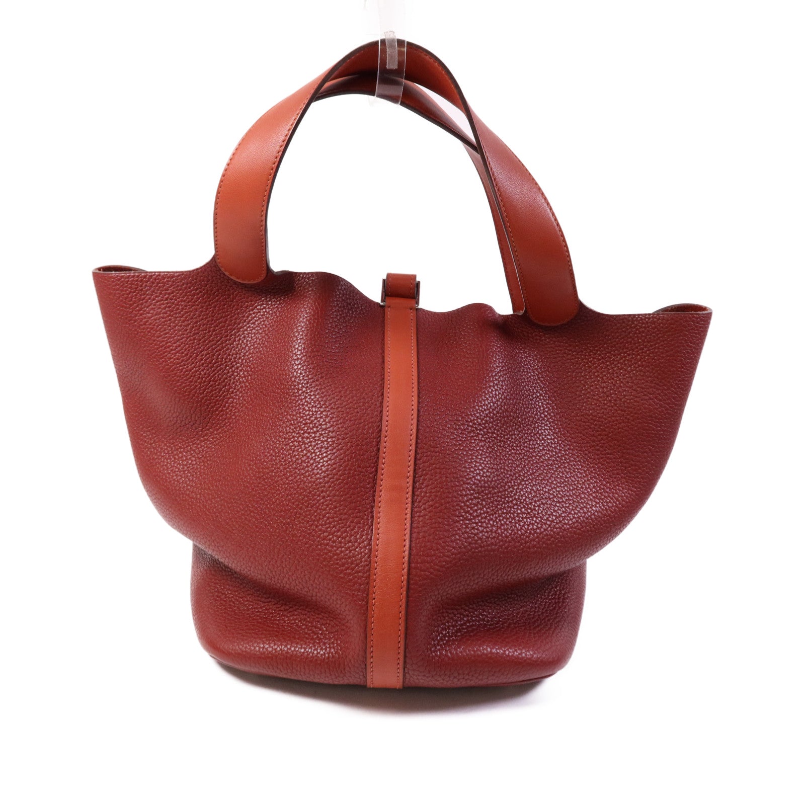 HERMES 【激減優惠】Clemence皮革Picotin GM銀扣手挽袋Rouge/Rouge Casaque