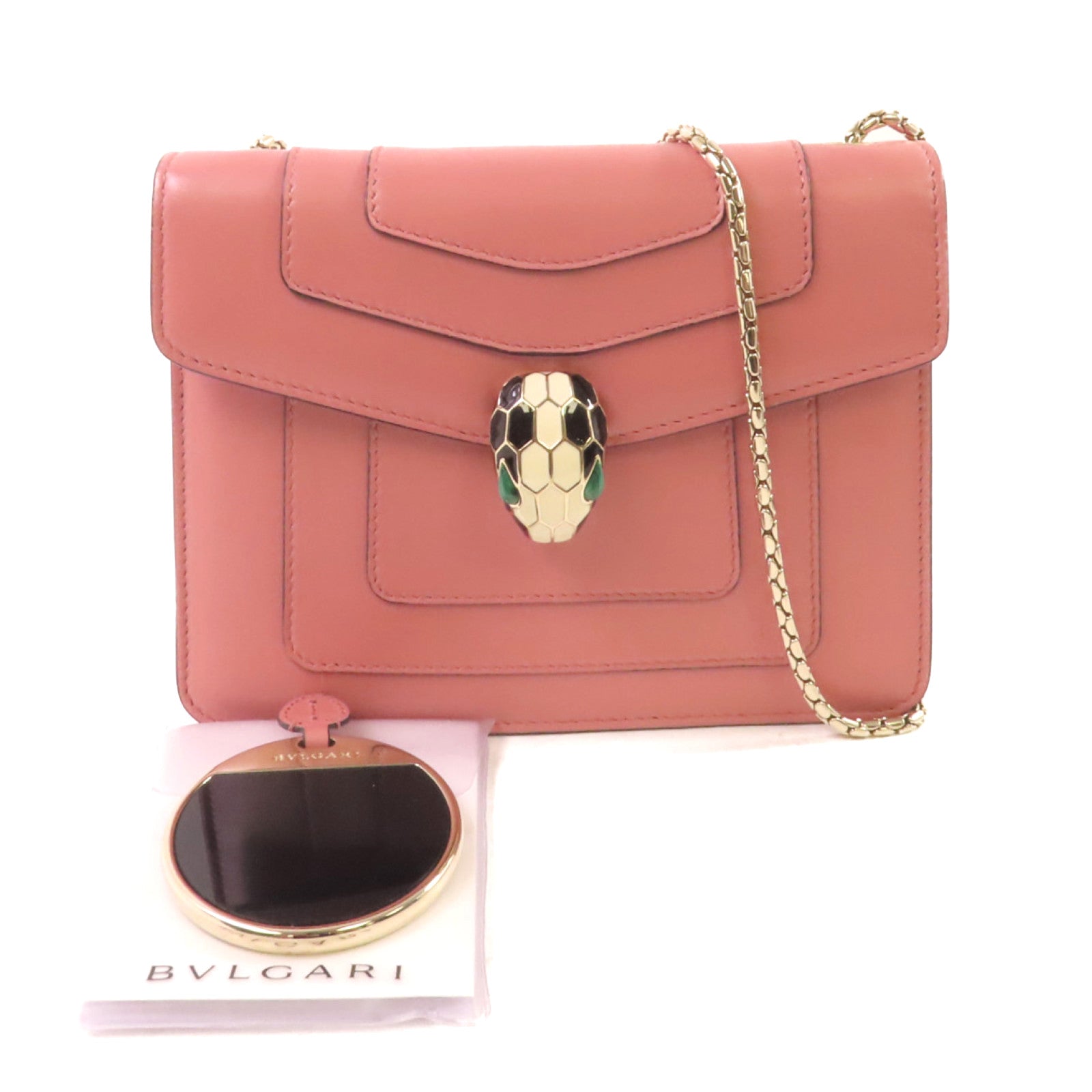 BVLGARI 【激減優惠】牛皮皮革Serpenti Forever Small Shoulder Bag銀扣鏈帶肩背粉紅色