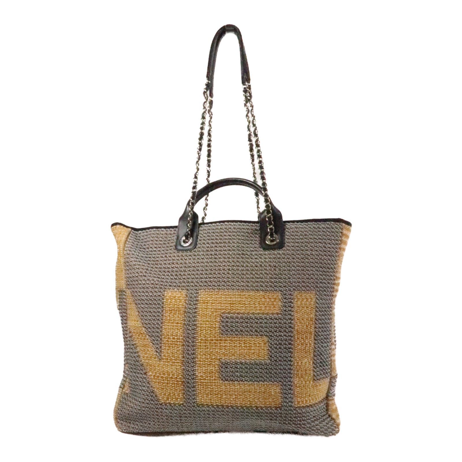 CHANEL 混合纖維Tote Bag銀扣鏈帶手挽肩背兩用袋