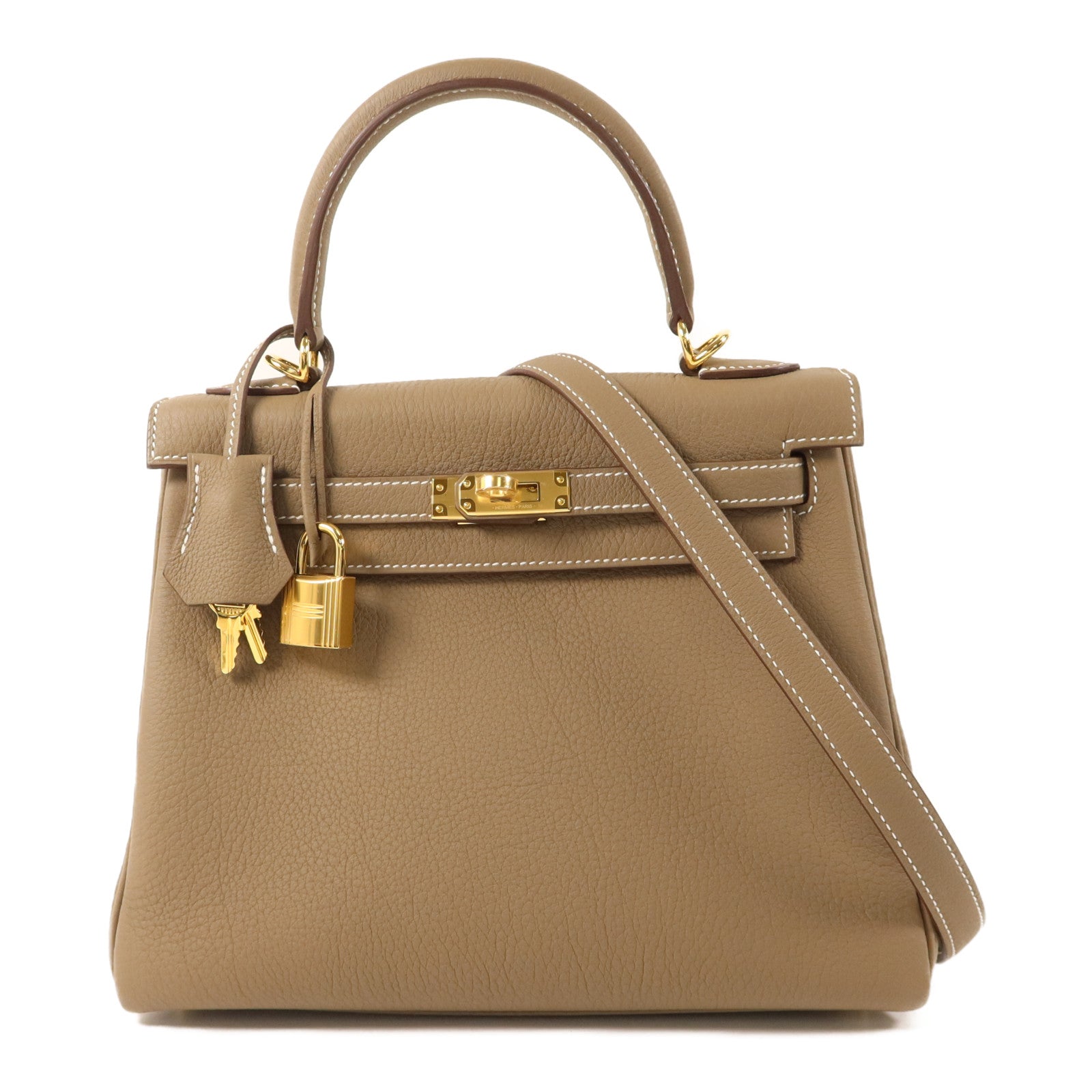 HERMES 【激減優惠】Togo皮革Kelly 25金扣手挽肩背兩用袋Etoupe