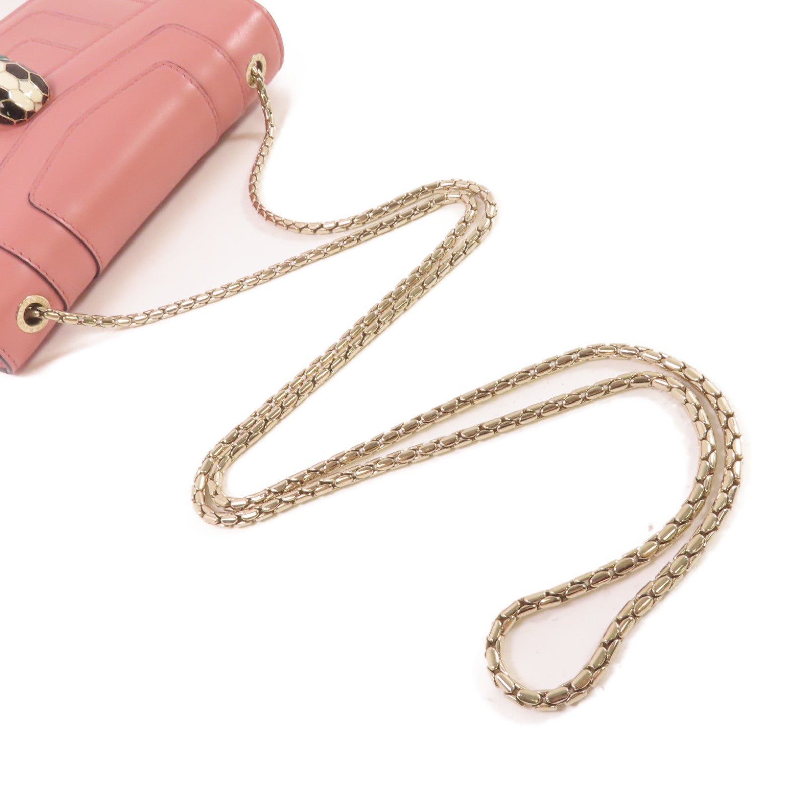 BVLGARI 【激減優惠】牛皮皮革Serpenti Forever Small Shoulder Bag銀扣鏈帶肩背粉紅色