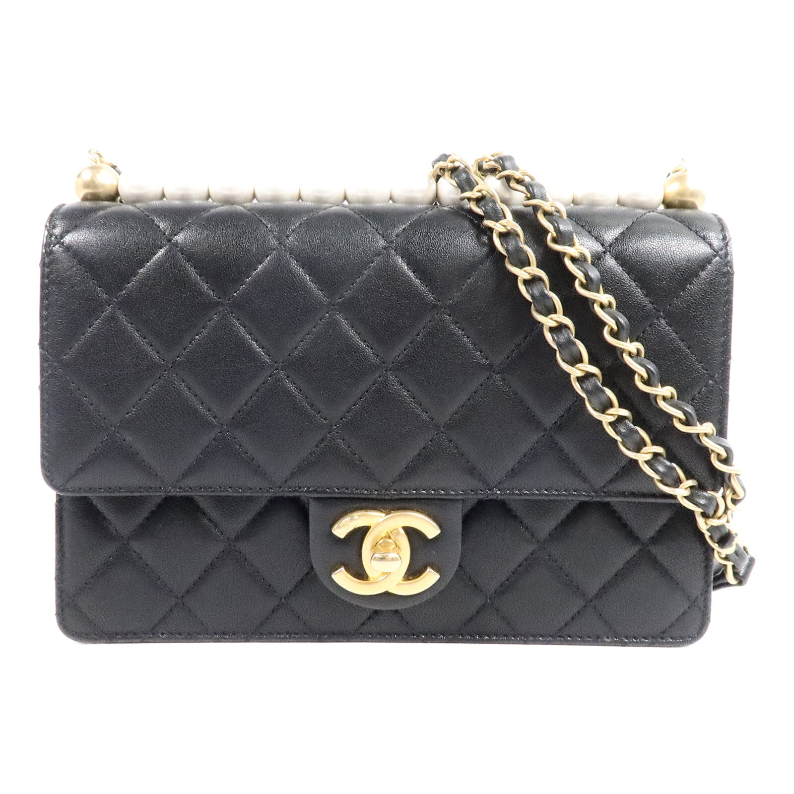 CHANEL 牛皮皮革Pearl Flap Bag鏈帶肩背袋