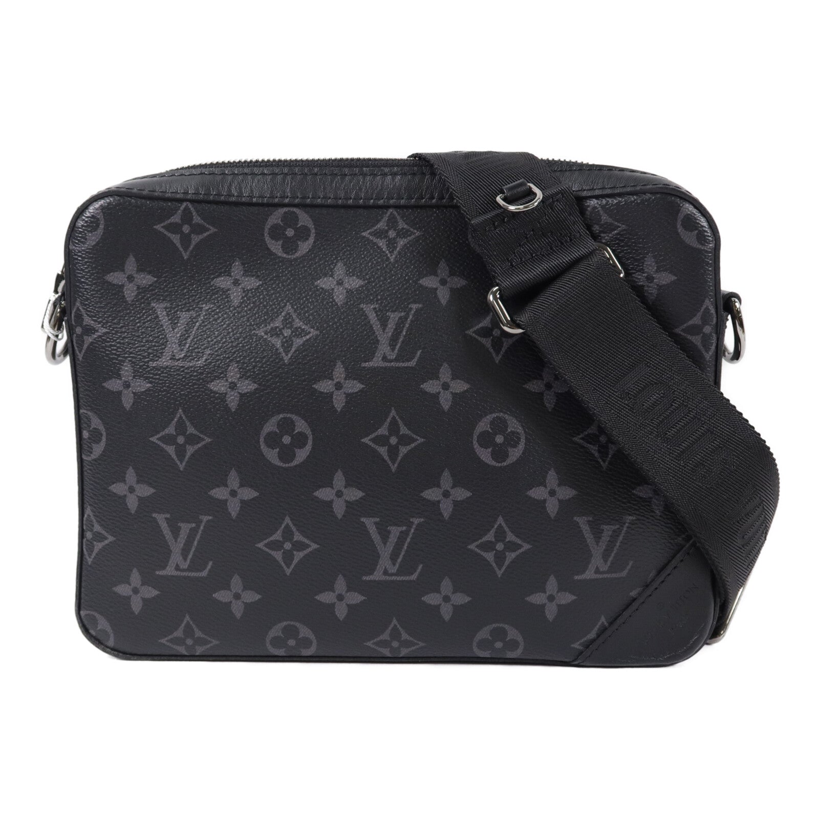 LOUIS VUITTON Monogram Eclipse Reverse Trio Messenger銀扣肩背袋灰色