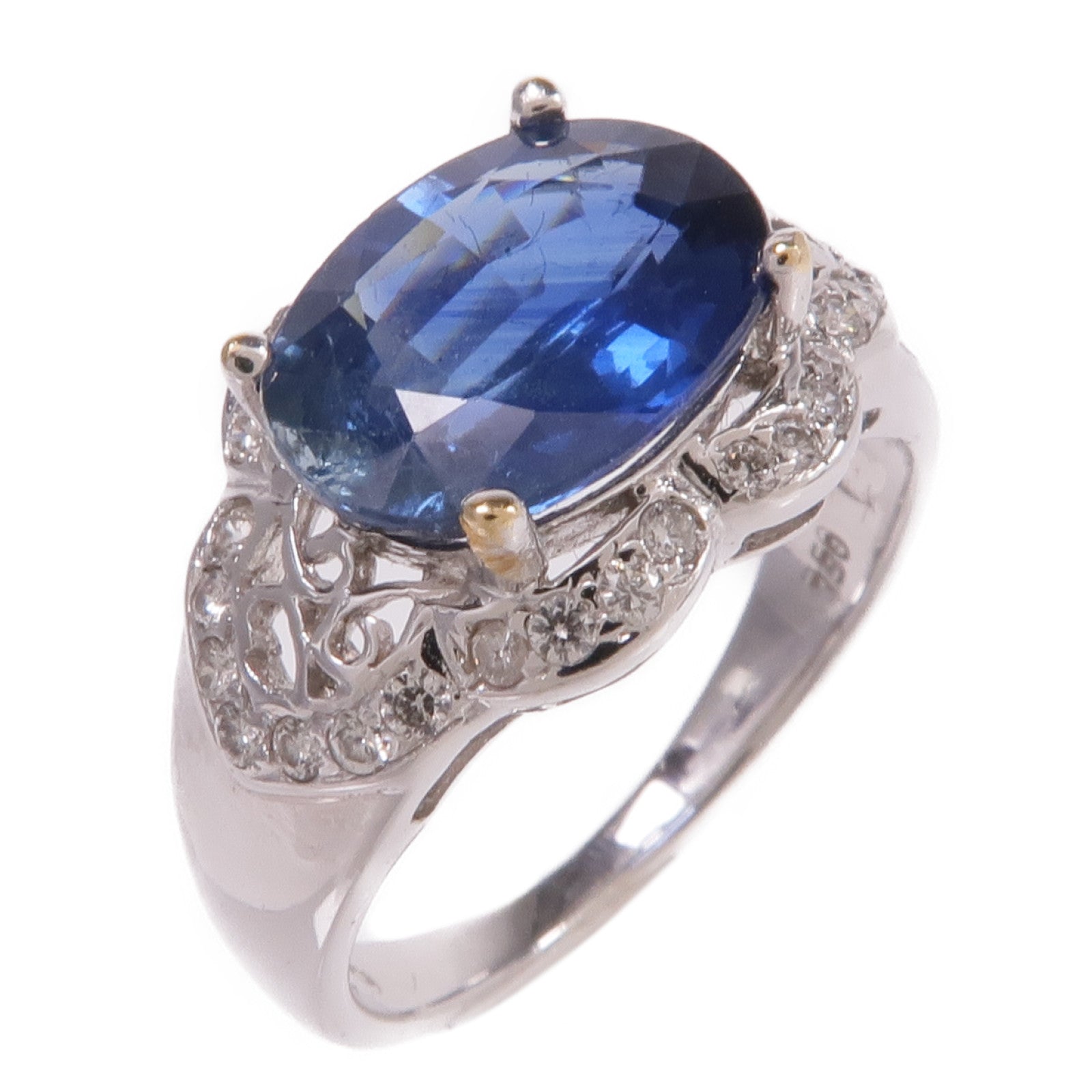 JEWELRY 18K白金Sapphire Diamond Ring藍寶石/鑽石戒指US#4.5