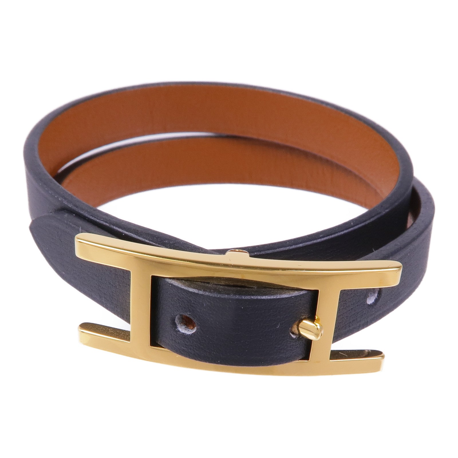 HERMES Swift皮革Behapi Double Tour金扣手帶Noir