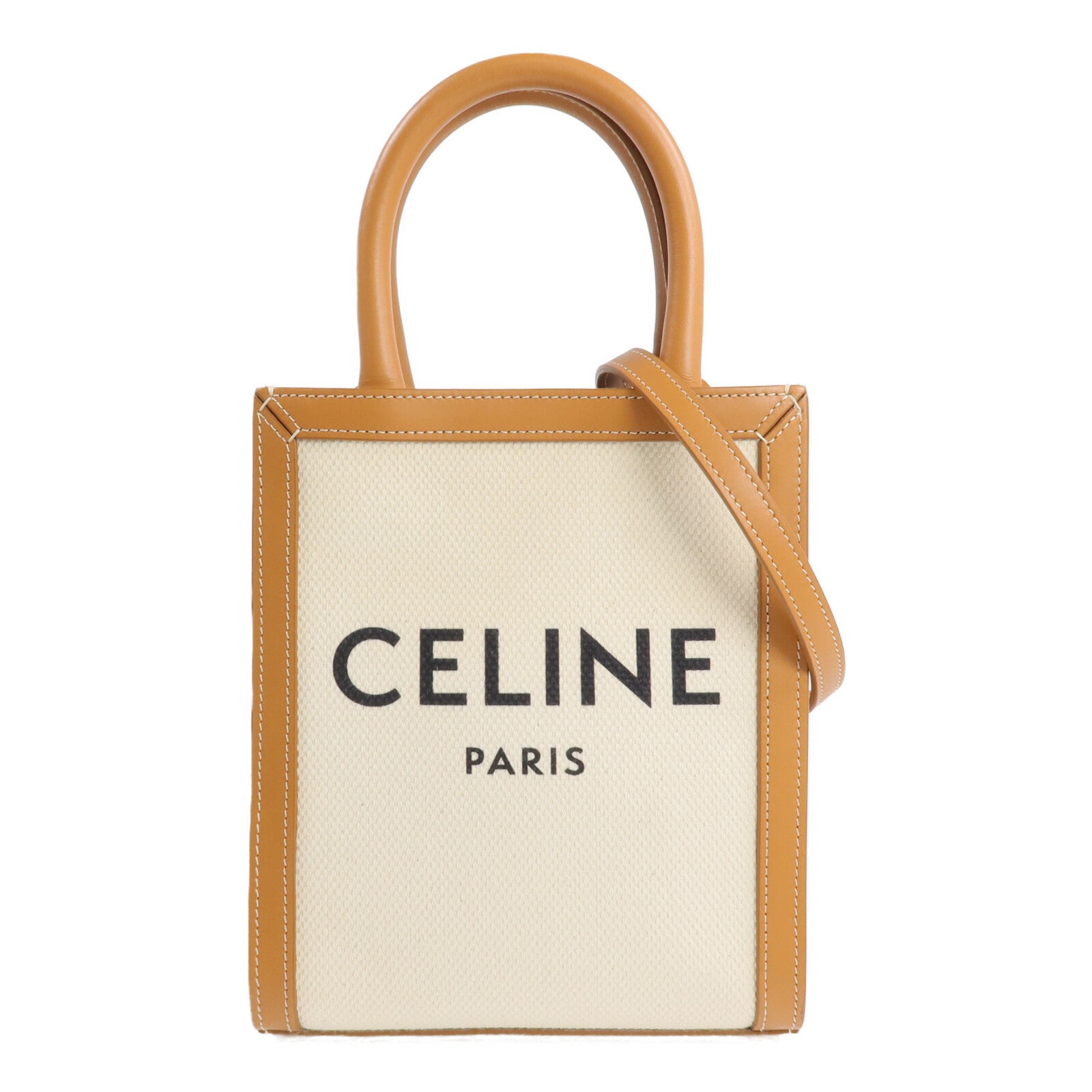CELINE 帆布/牛皮皮革Mini Cabas Vertical金扣手挽肩背兩用袋