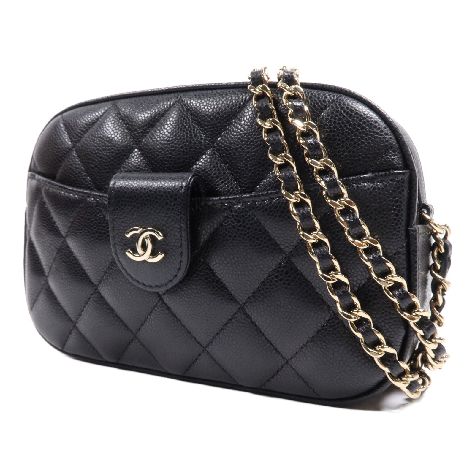 CHANEL 牛皮皮革Chain Shoulder Bag金扣鏈帶肩背袋