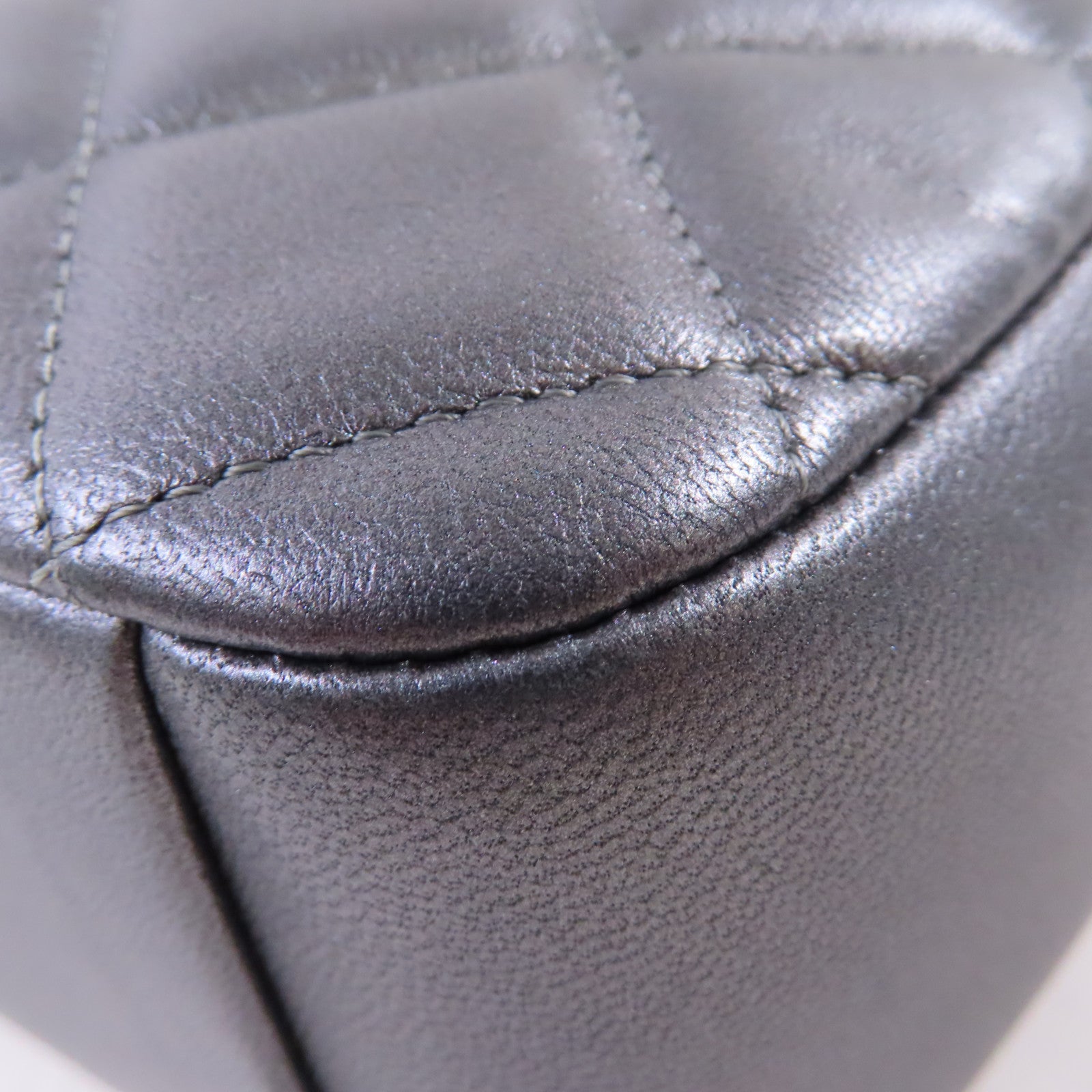 CHANEL 【激減優惠】菱格牛皮皮革Chain Shoulder Bag銀扣鏈帶肩背袋銀灰色