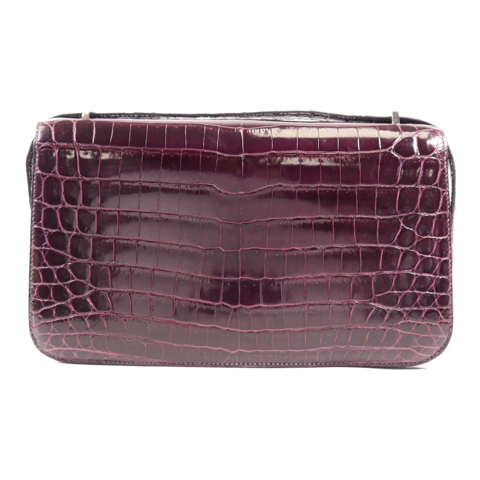 HERMES 鱷魚皮革Constance Elan銀扣肩背袋Amethyst