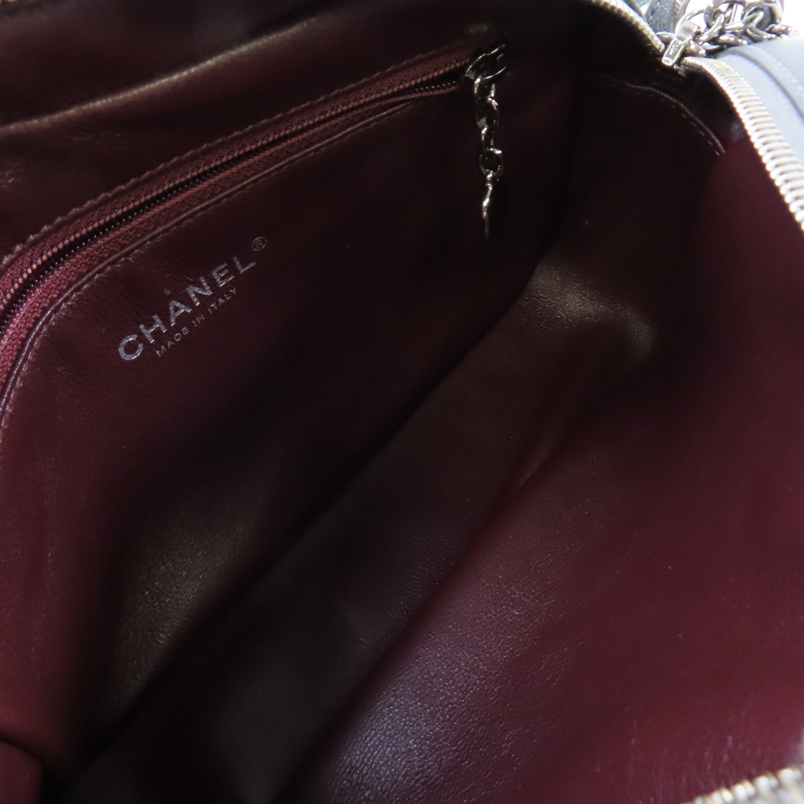 CHANEL 【激減優惠】菱格牛皮皮革Chain Shoulder Bag銀扣鏈帶肩背袋銀灰色