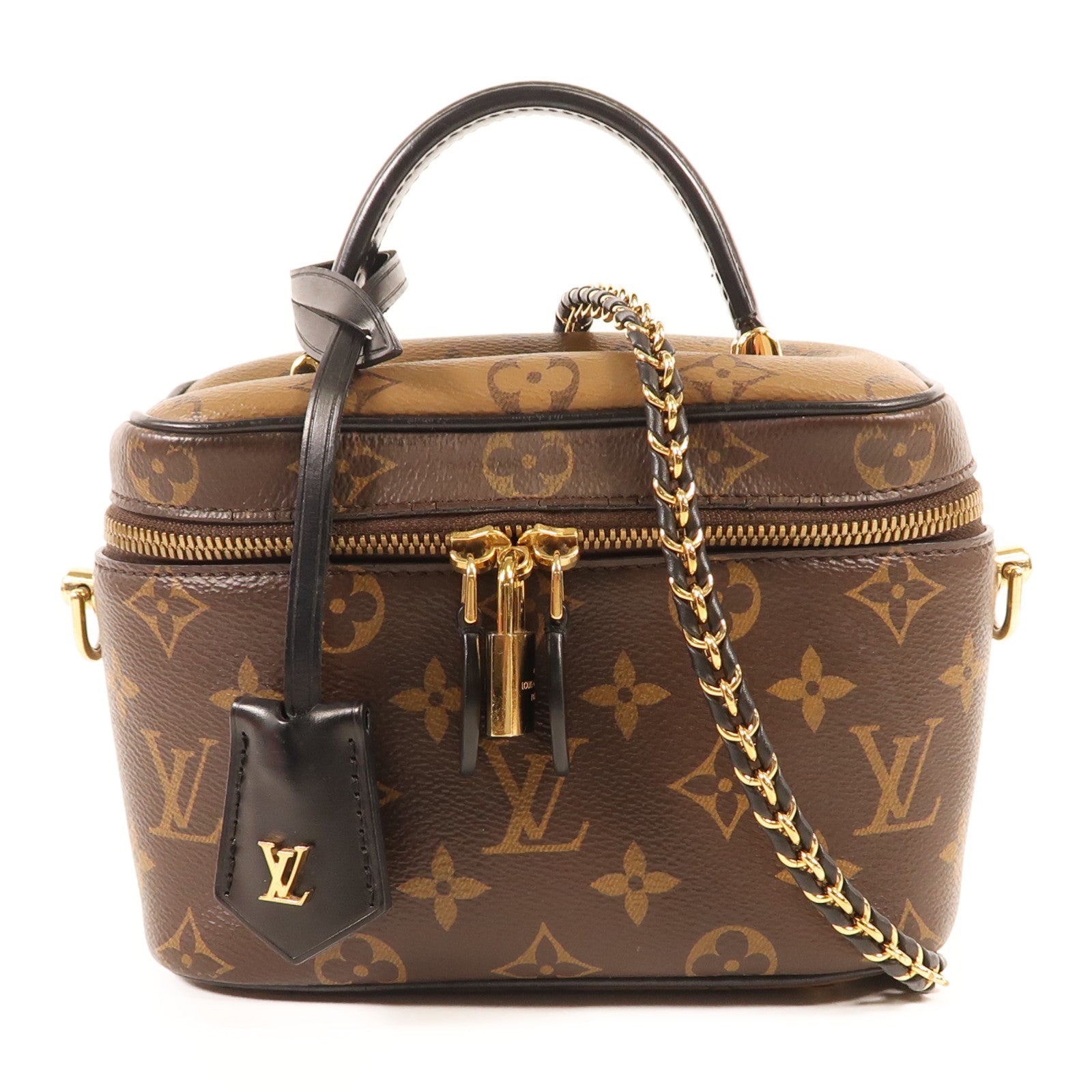 LOUIS VUITTON Monogram Reverse Vanity PM金扣手挽肩背兩用袋棕色