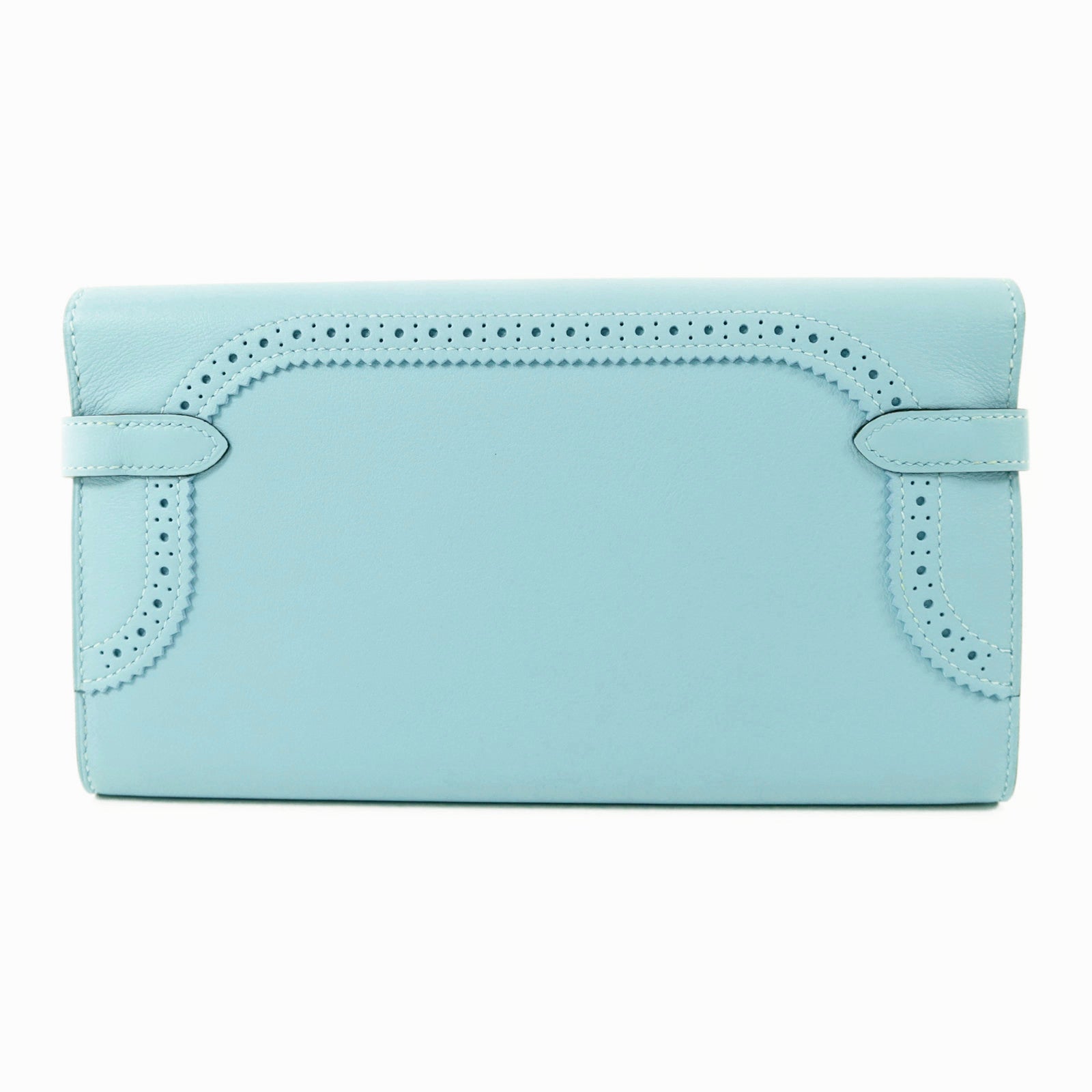 HERMES Swift皮革Kelly Wallet Ghillies銀扣長錢包Bleu Atoll