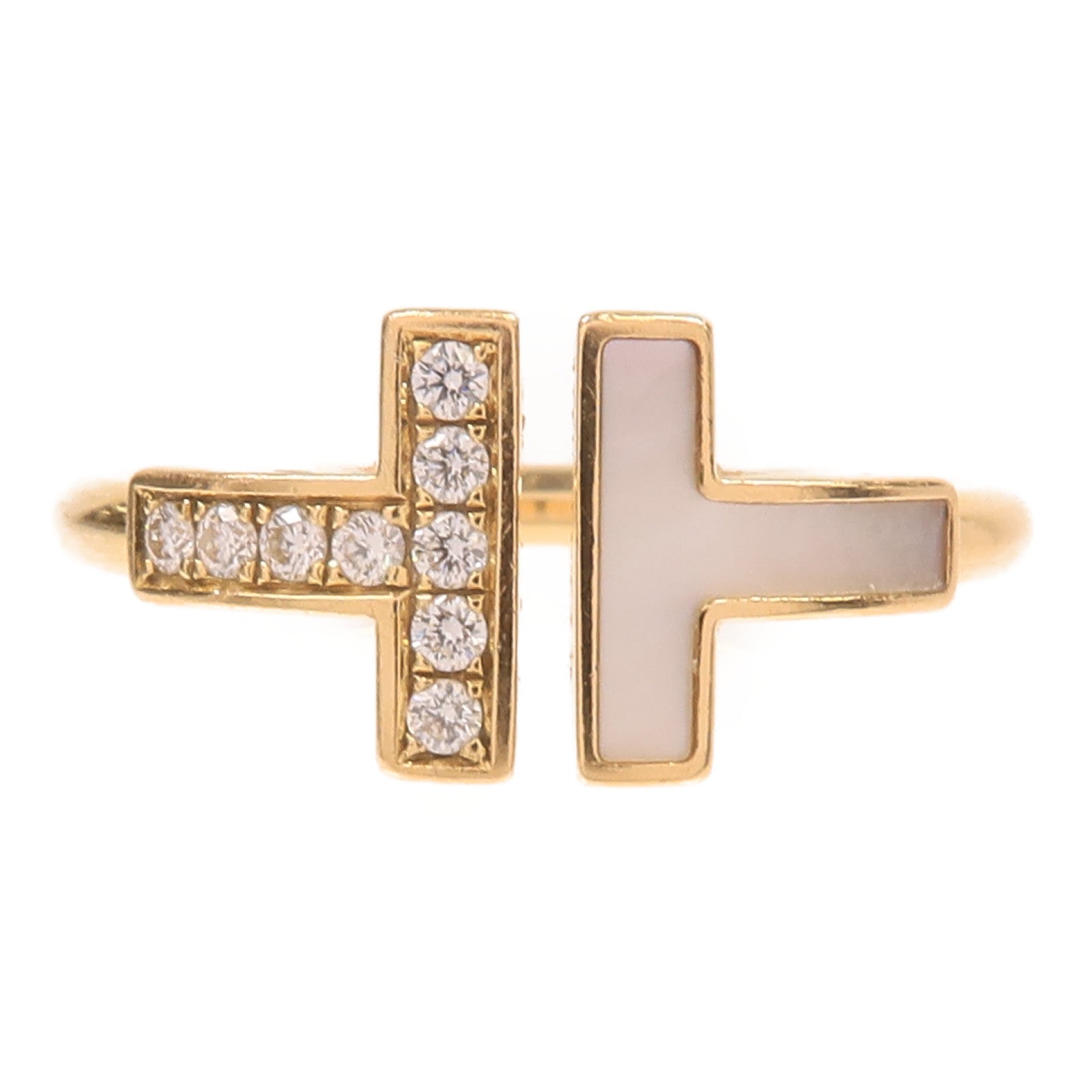 TIFFANY&CO 18K玫瑰金/珍珠貝殼Diamond T Wire鑽石戒指US#5.25