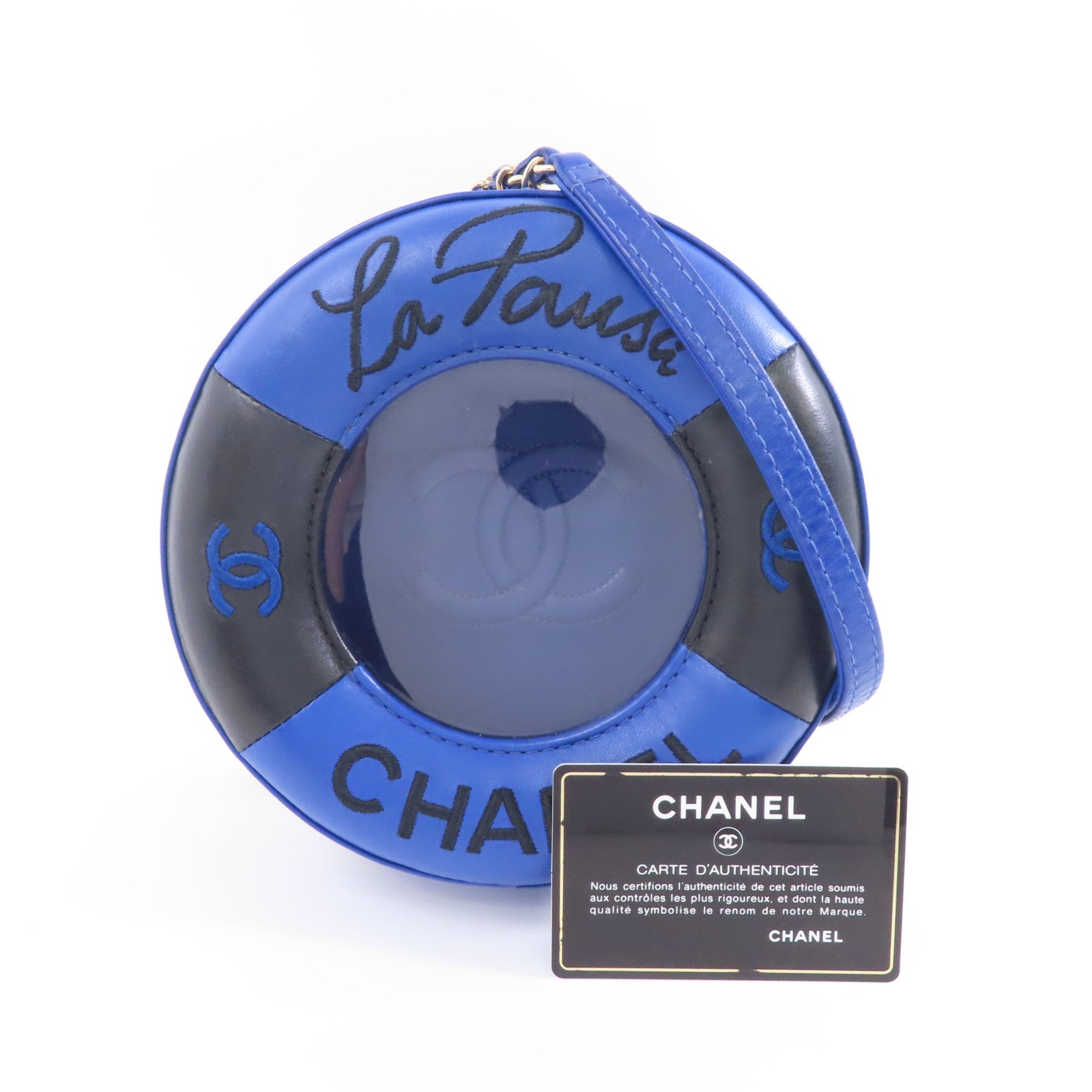 CHANEL 【激減優惠】羊皮皮革Chain Shoulder金扣鏈帶肩背袋深藍色/黑色