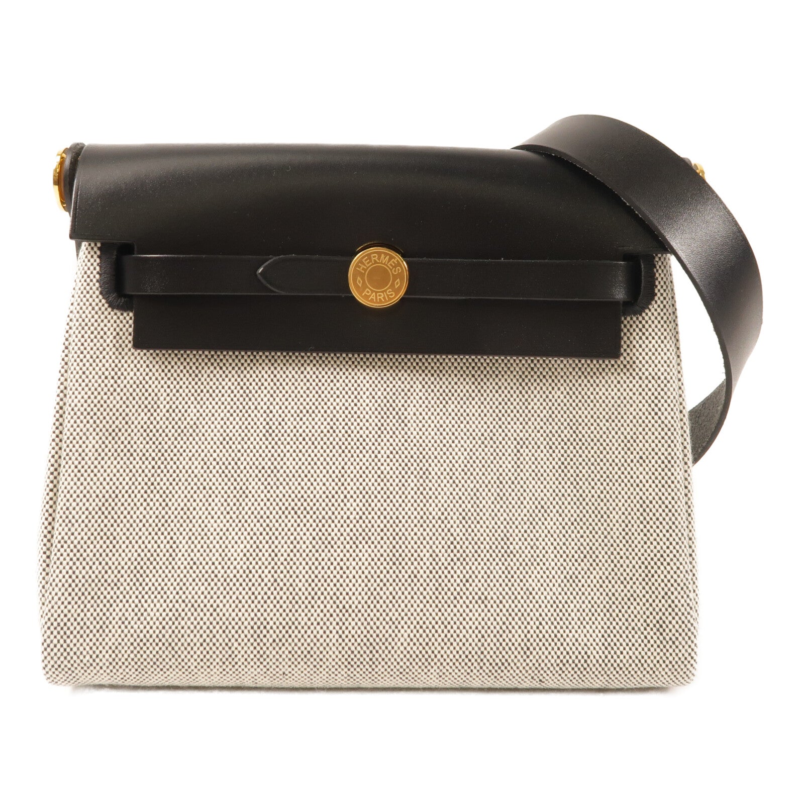 HERMES 帆布Mini Herbag金扣肩背袋