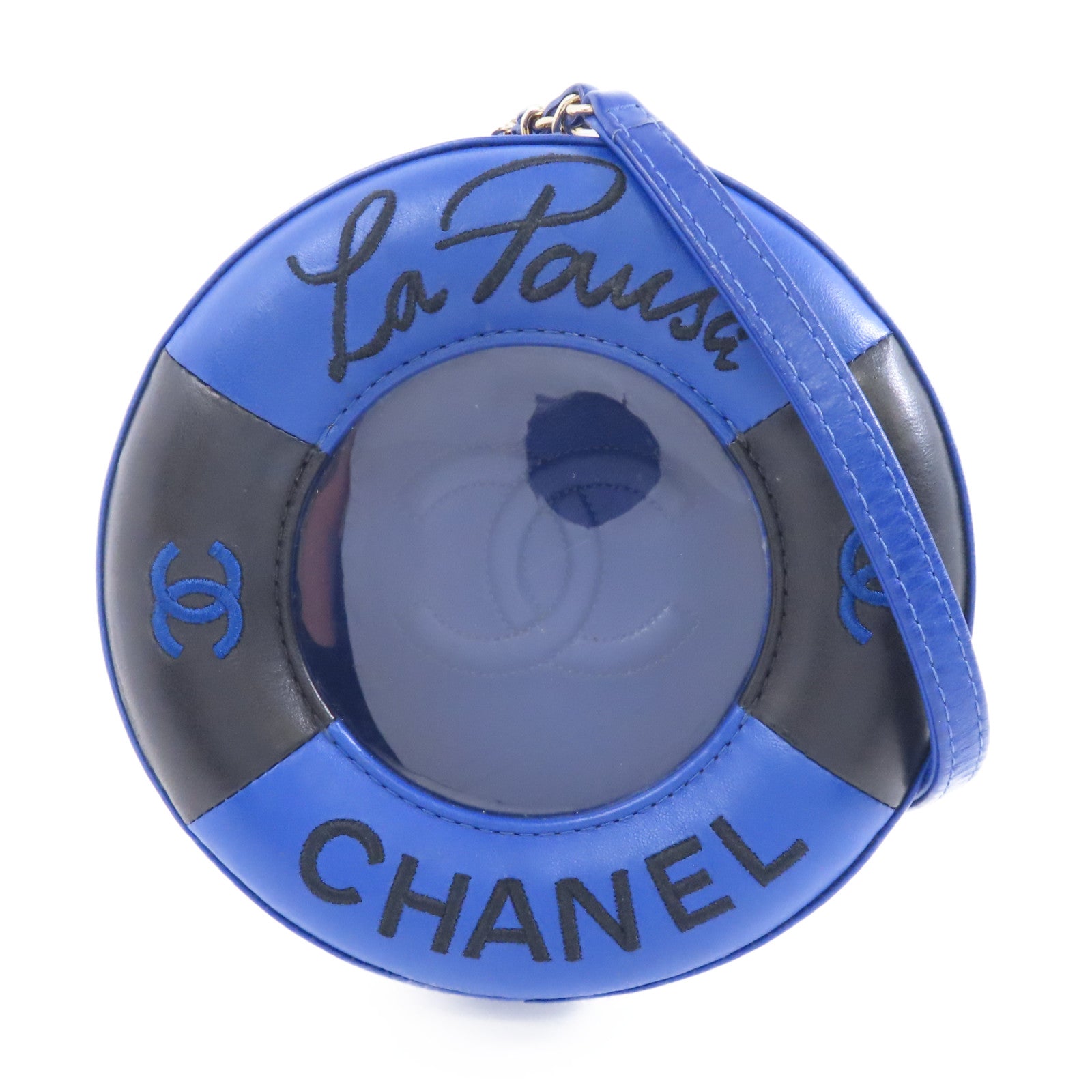 CHANEL 【激減優惠】羊皮皮革Chain Shoulder金扣鏈帶肩背袋深藍色/黑色