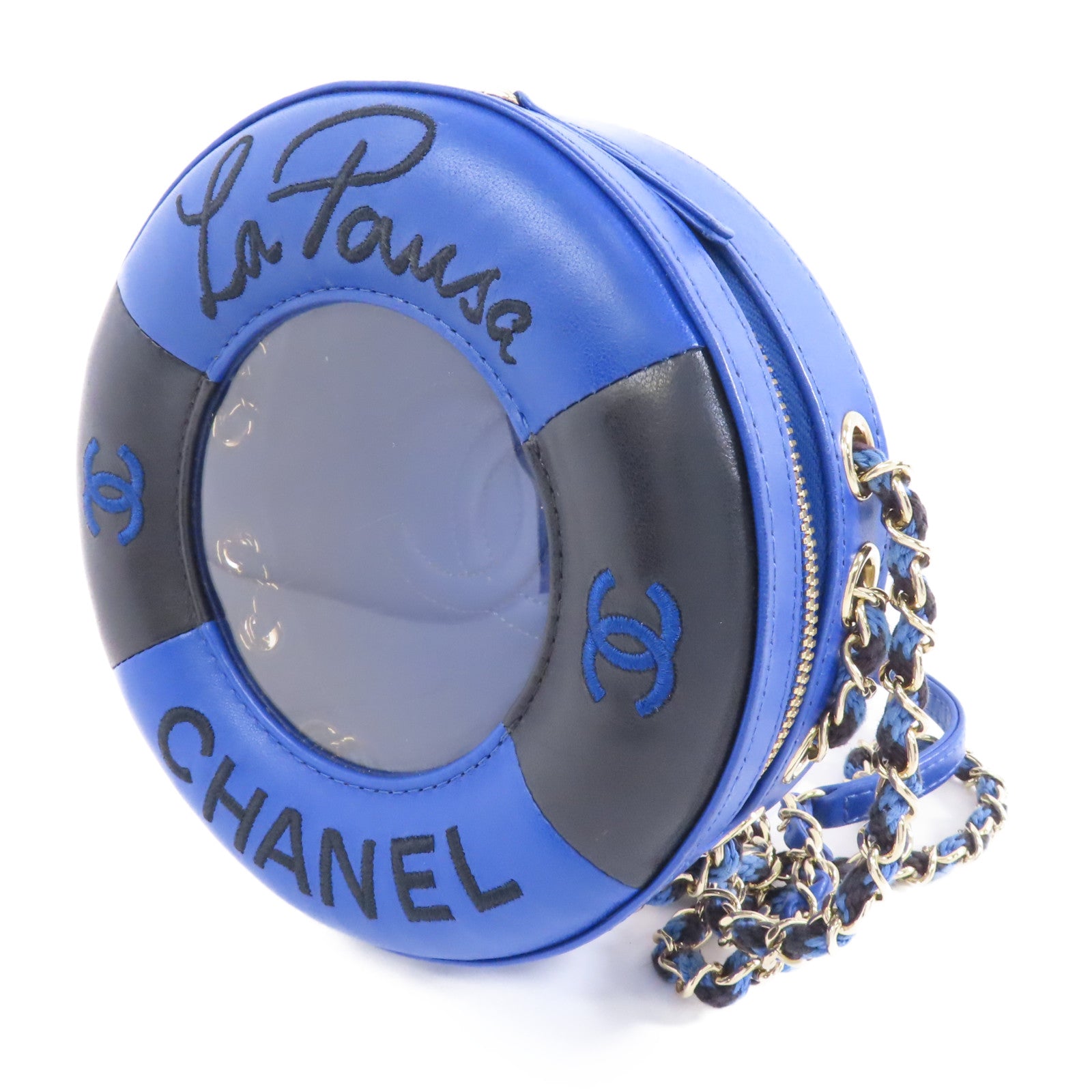 CHANEL 【激減優惠】羊皮皮革Chain Shoulder金扣鏈帶肩背袋深藍色/黑色