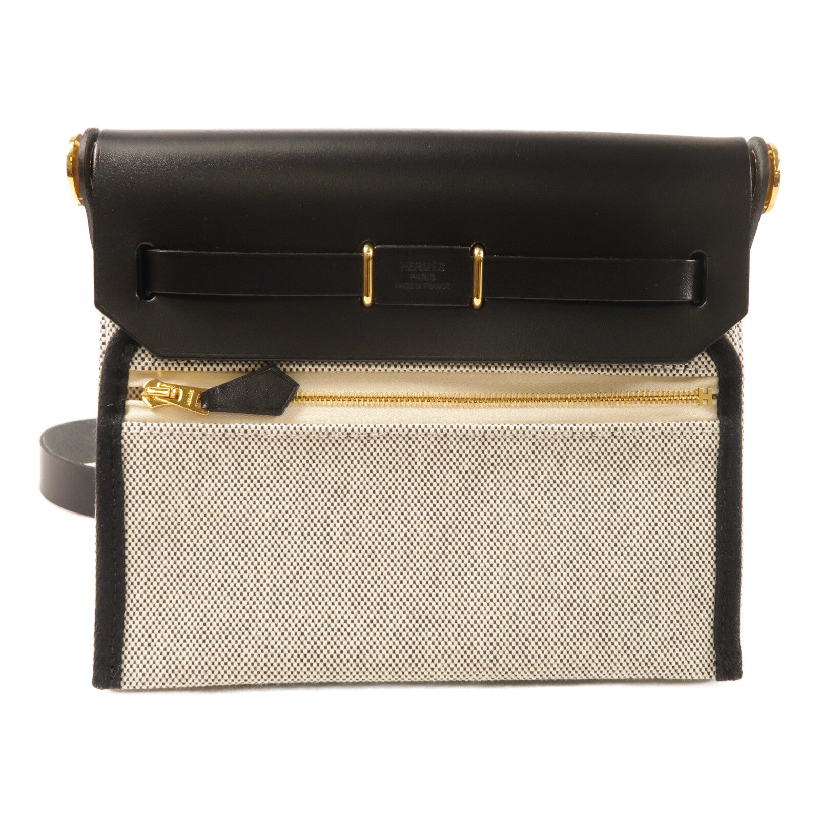 HERMES 帆布Mini Herbag金扣肩背袋