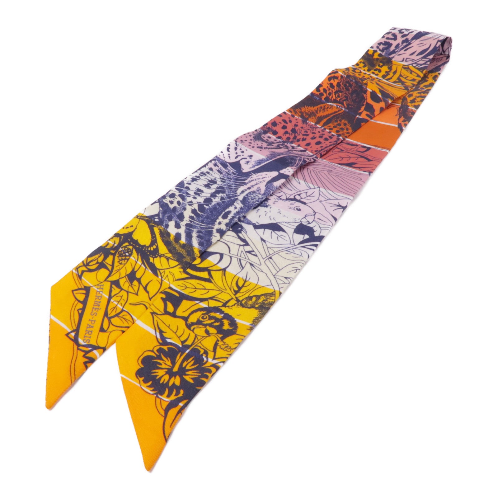 HERMES 絲質Twilly絲巾Orange/Blue/Pink