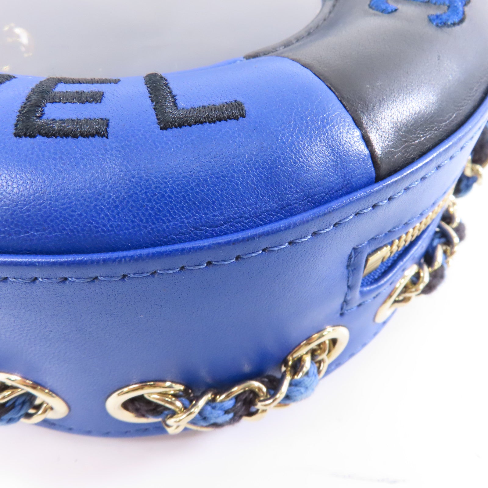 CHANEL 【激減優惠】羊皮皮革Chain Shoulder金扣鏈帶肩背袋深藍色/黑色