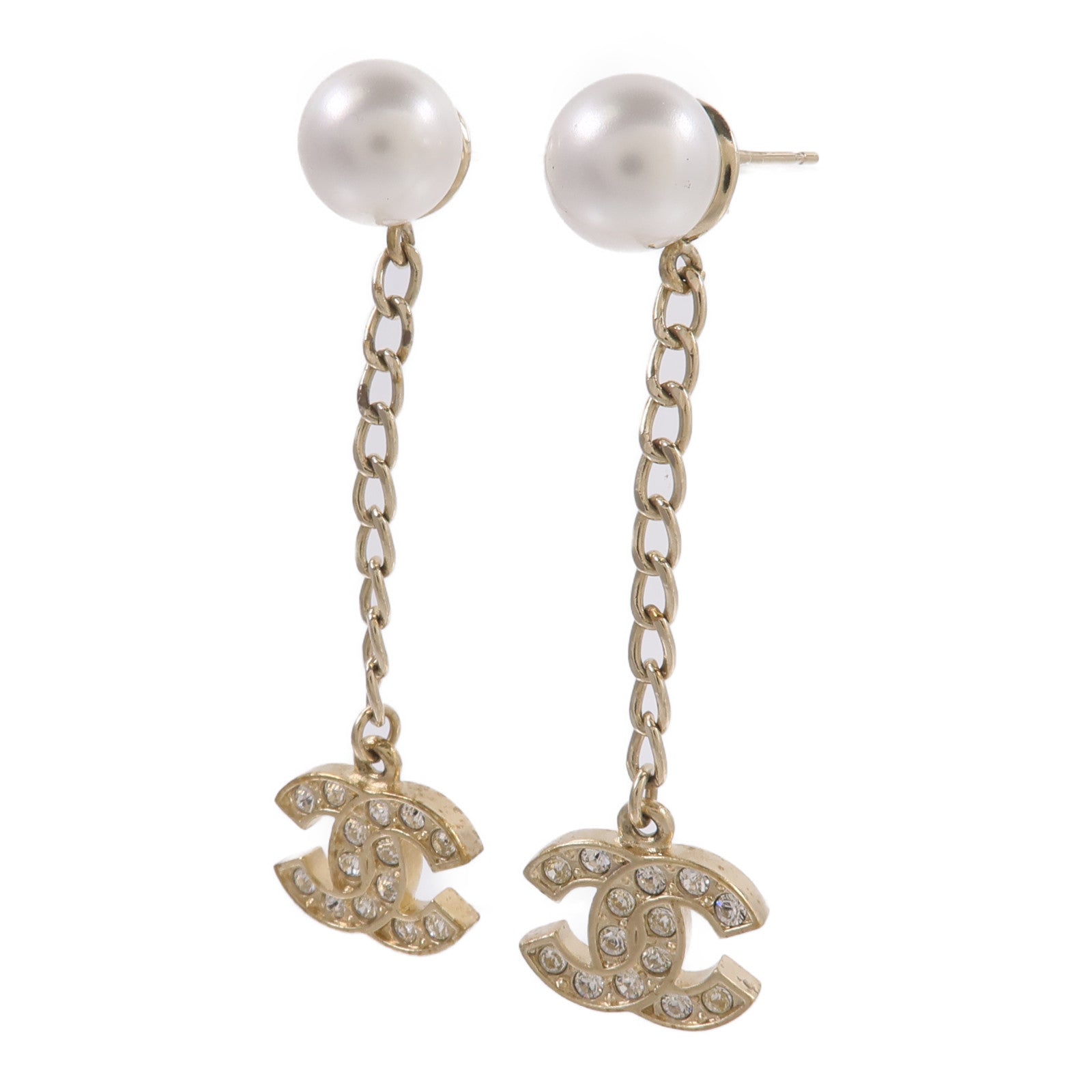 CHANEL 金屬CC Crystal Dangle Piercing Earrings耳環