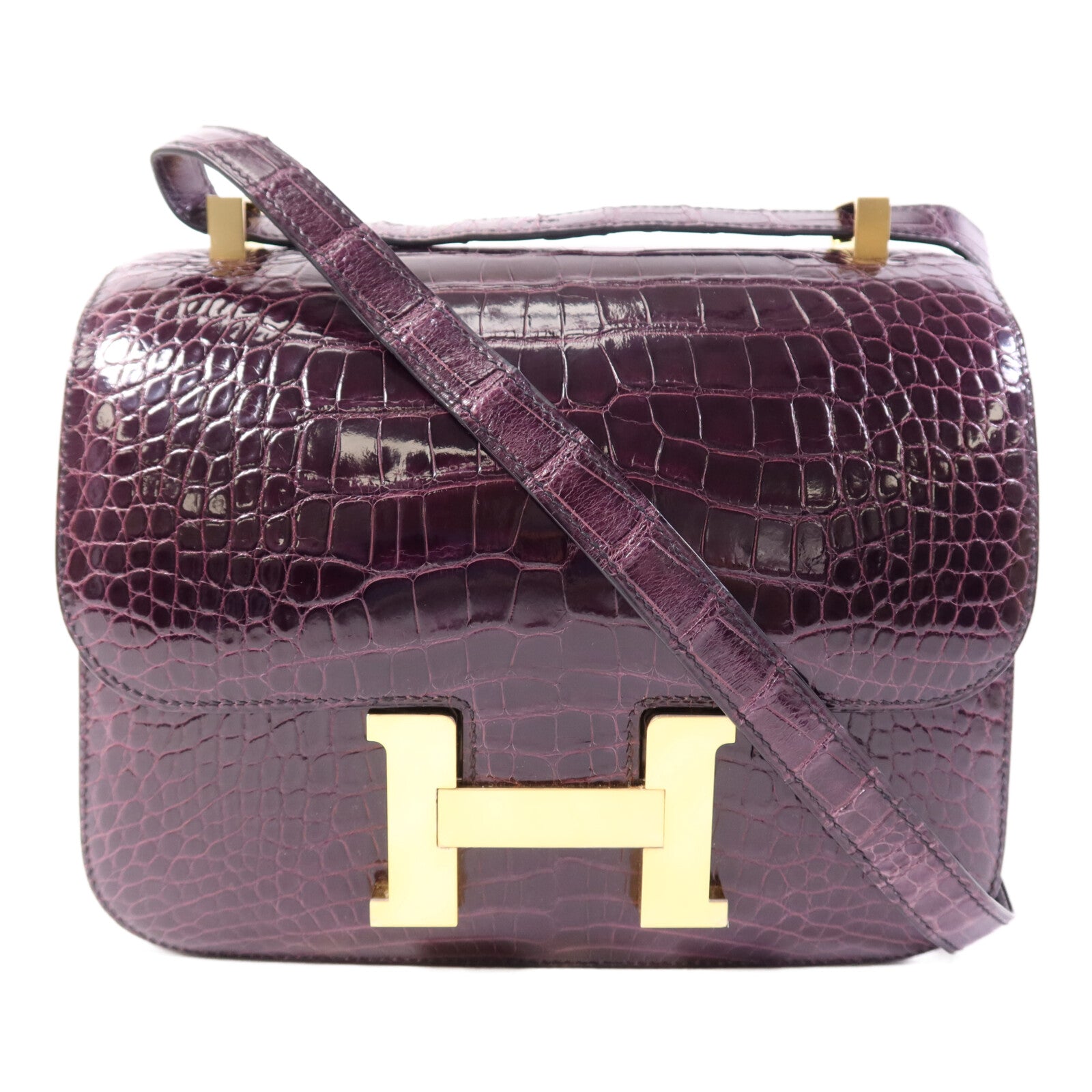 HERMES Niloticus皮革Constance 24金扣肩背袋Amethyst