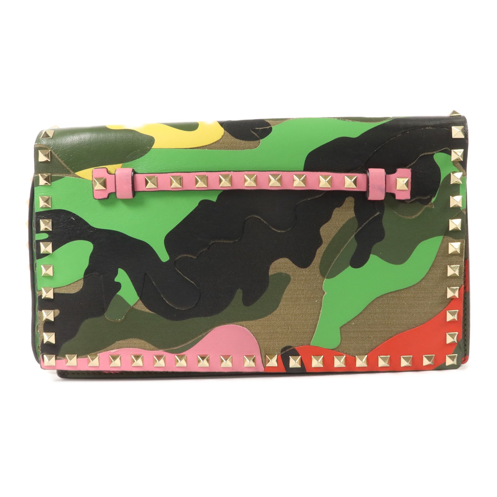 Valentino 帆布/牛皮皮革Camouflage Rockstud Wristlet Clutch手拿包