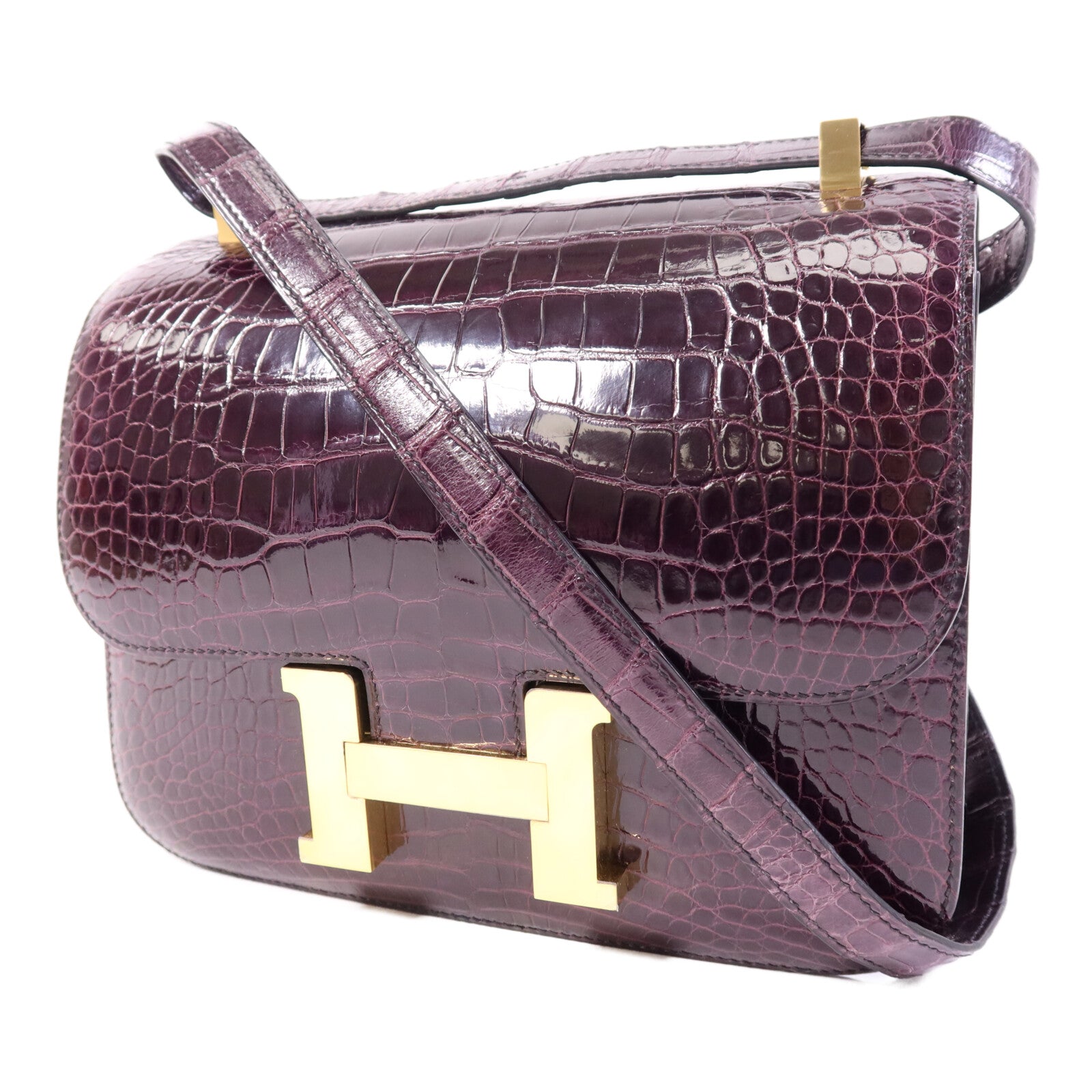 HERMES Niloticus皮革Constance 24金扣肩背袋Amethyst