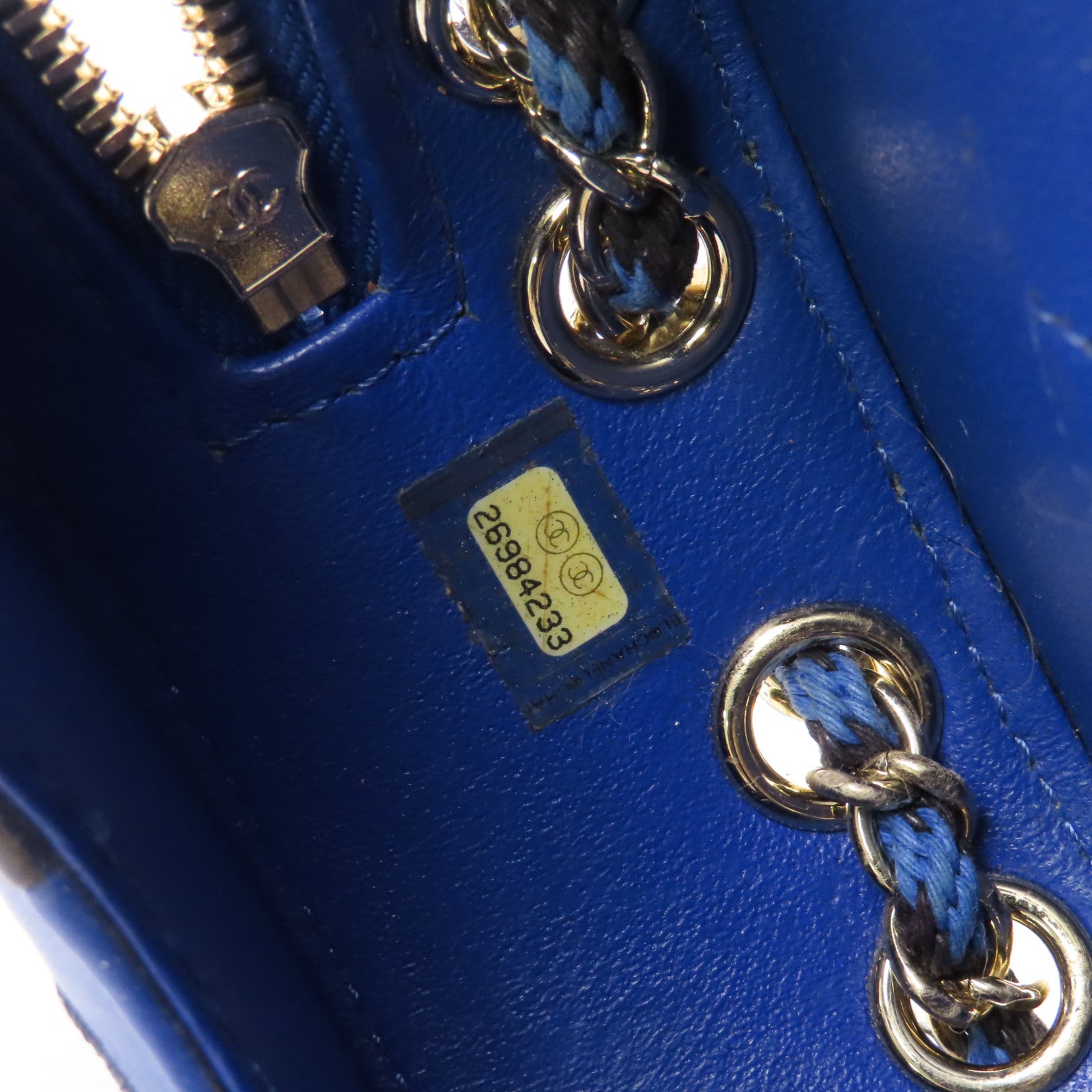 CHANEL 【激減優惠】羊皮皮革Chain Shoulder金扣鏈帶肩背袋深藍色/黑色